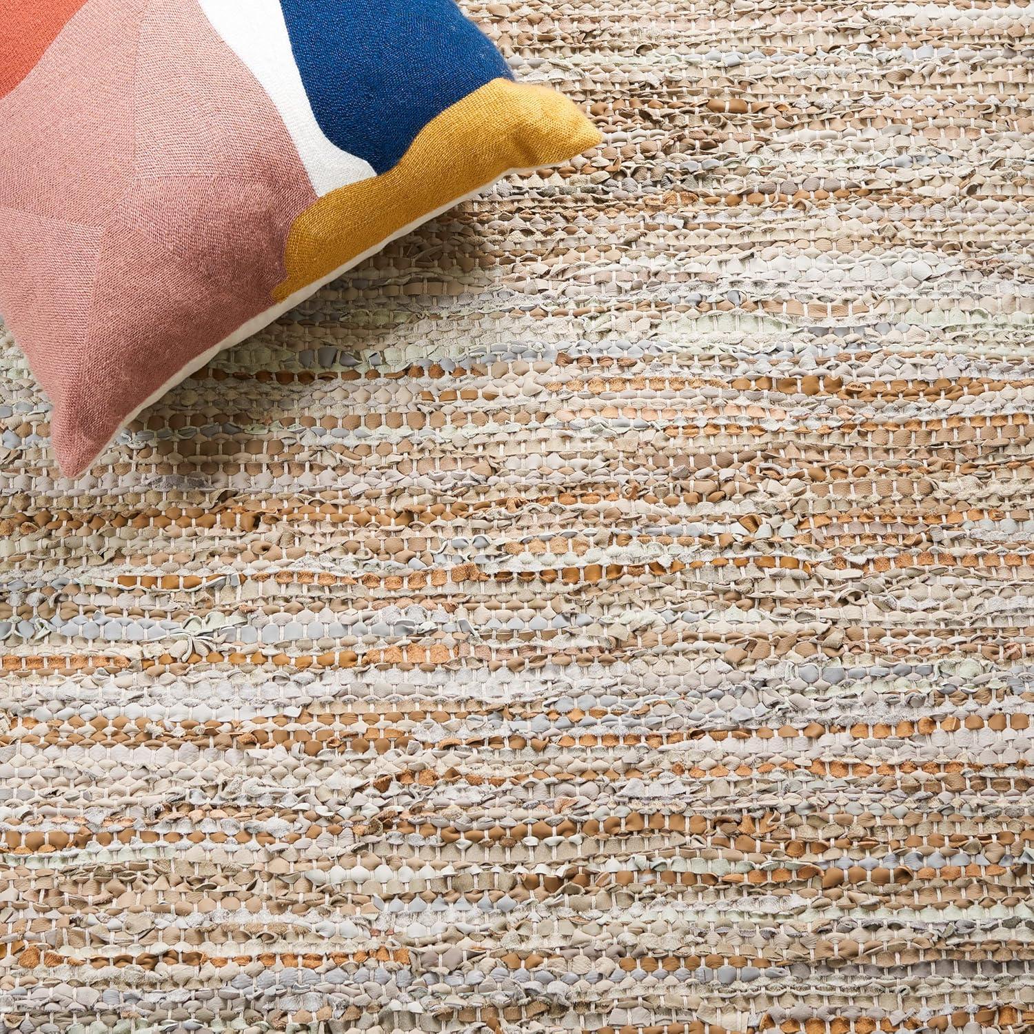 Vintage Leather VTL400 Hand Woven Indoor Area Rug - Blue/Beige - 4'x6' - Safavieh