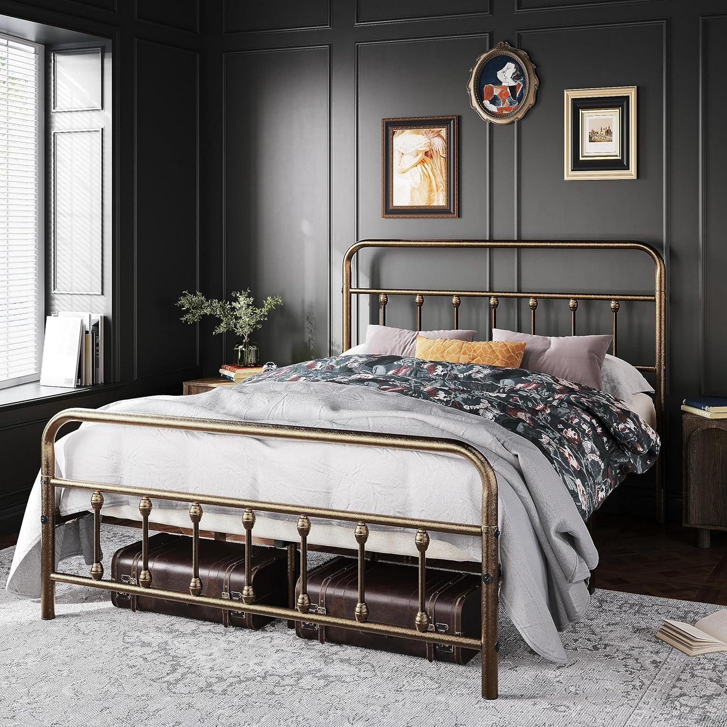 Bronze Full Size Metal Bed Frame with High Headboard