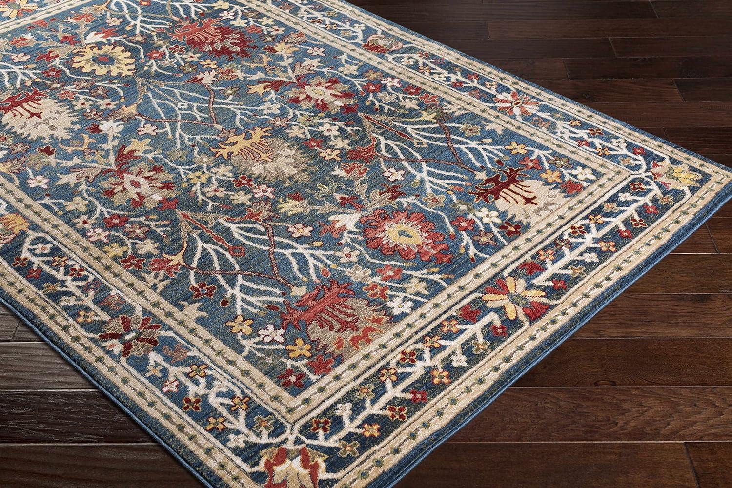 BoutiqueRugs Branford Traditional Floral Bordered Area Rug - Oriental Damask Patterned Carpet for Living Room, Bedroom, Dining Room - Navy, Blue, Green, Red, White - 5'1" x 7'5" (5x7 Area Rug)