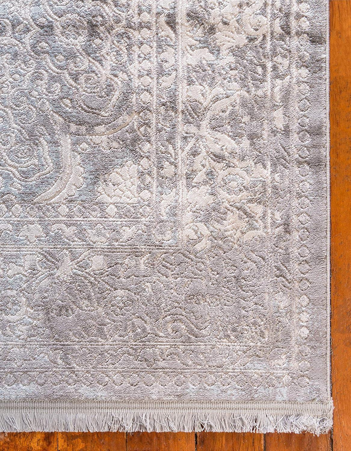 Abstract Light Blue Synthetic Rectangular Easy-Care Rug