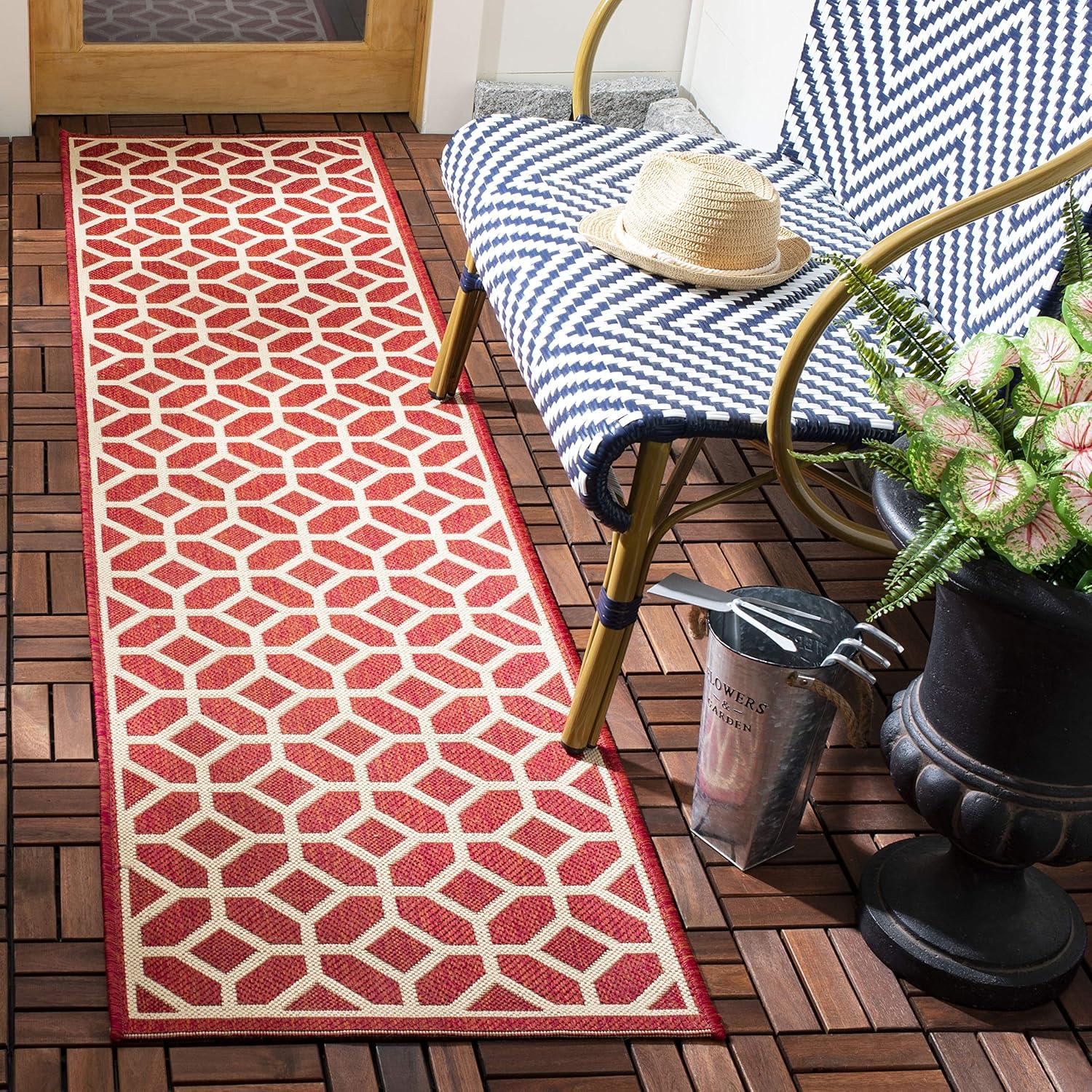 Beach House BHS127 POWER LOOMED Indoor/Outdoor Runner Rug - Red/Creme - 2'2"x6' - Safavieh