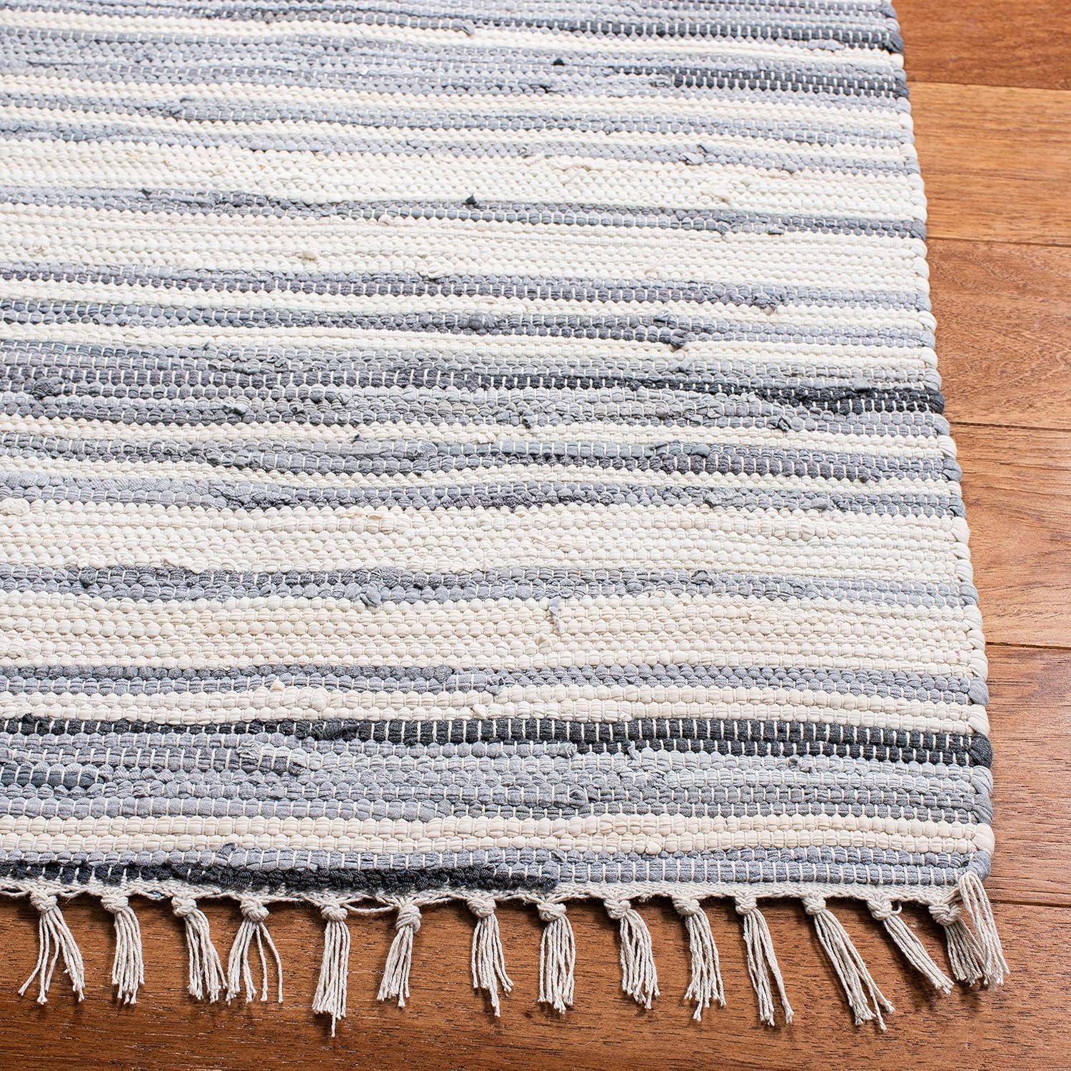 Hand-Woven Stripe Gray and Ivory Wool-Cotton Runner Rug, 2'3" x 10'