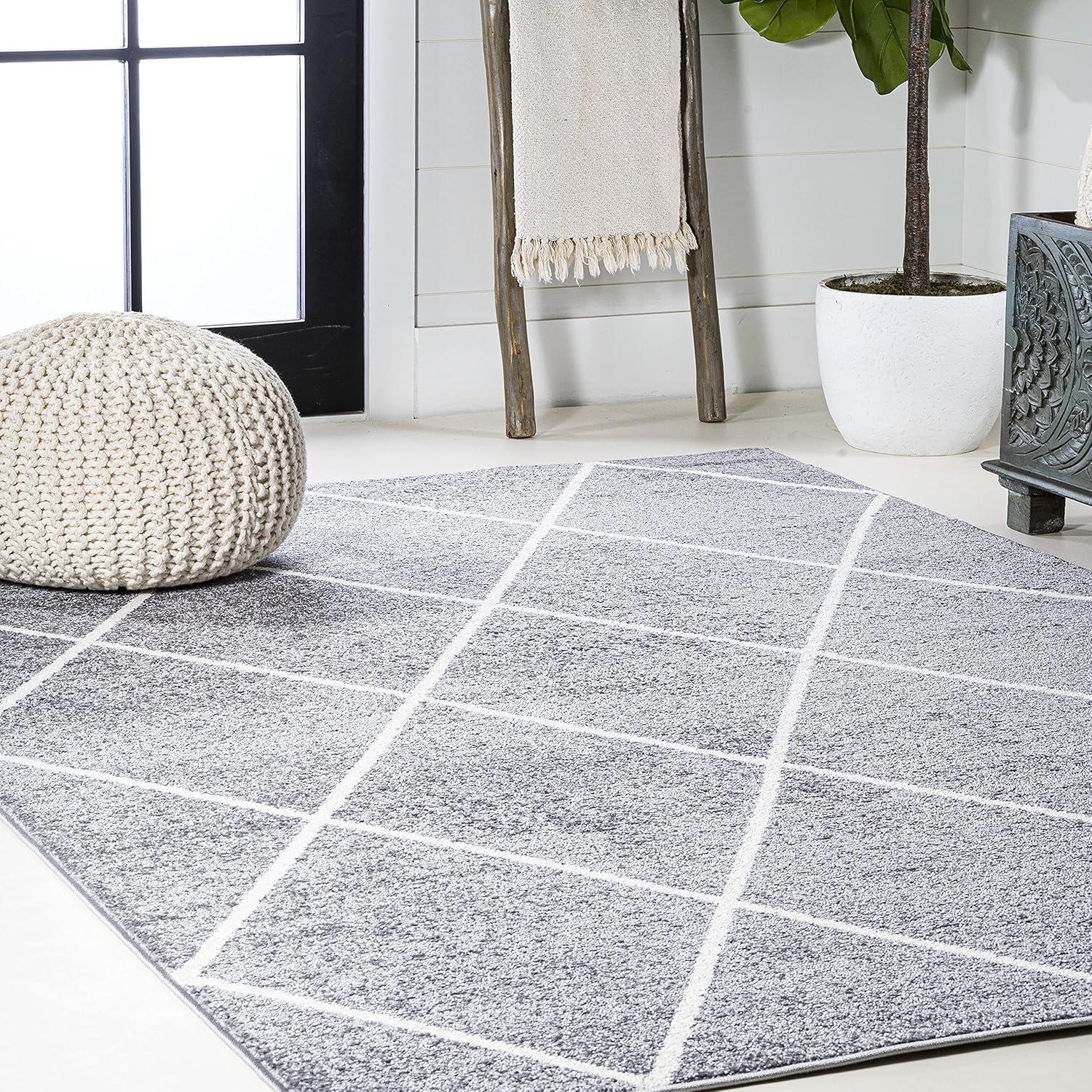 Cole Minimalist Diamond Trellis Round Area Rug - JONATHAN Y