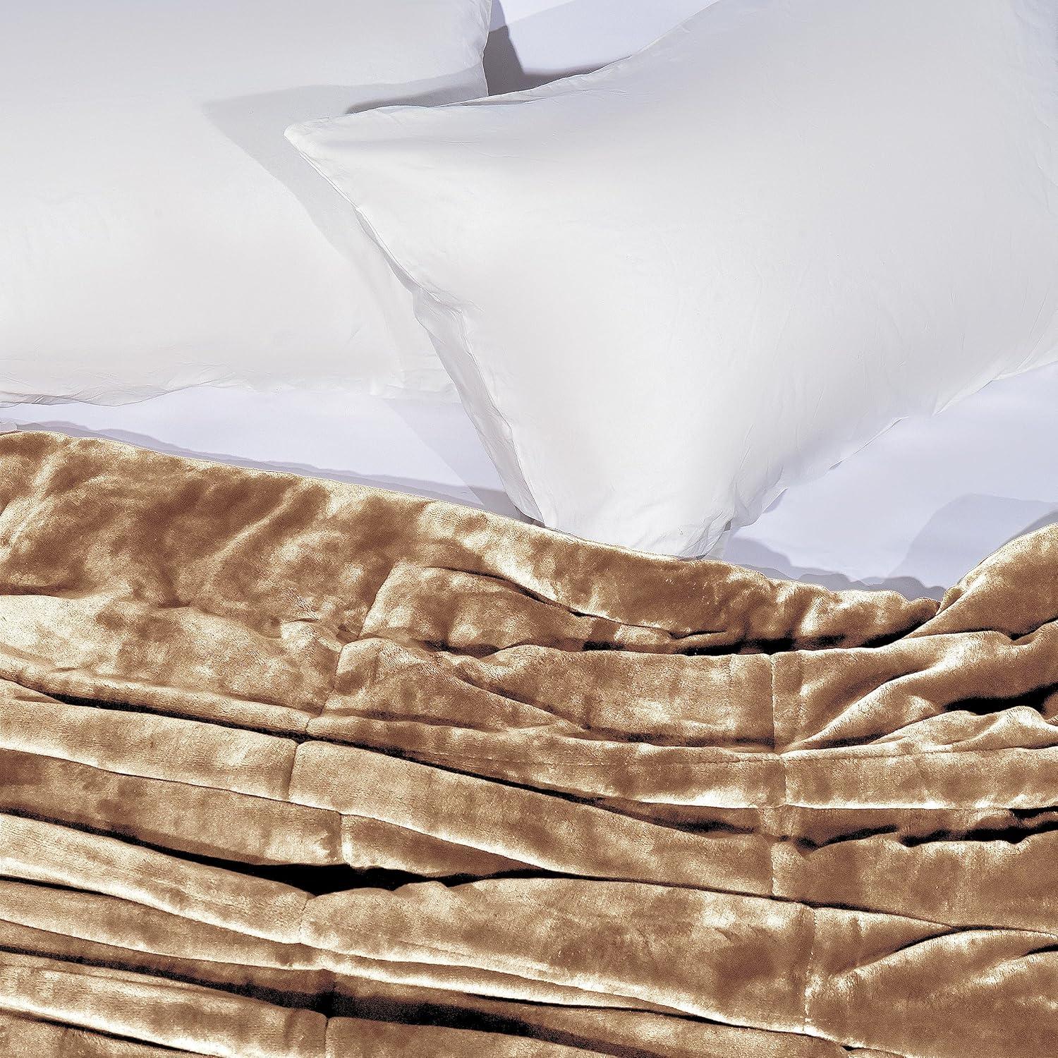 Vellux Queen Plush Lux Warm Blankets - All Season Blankets - Lightweight Quilted Blanket Full Queen Size - Ultra Soft Luxury Hotel Blanket - Box Stitched Blanket (Queen, Beige)