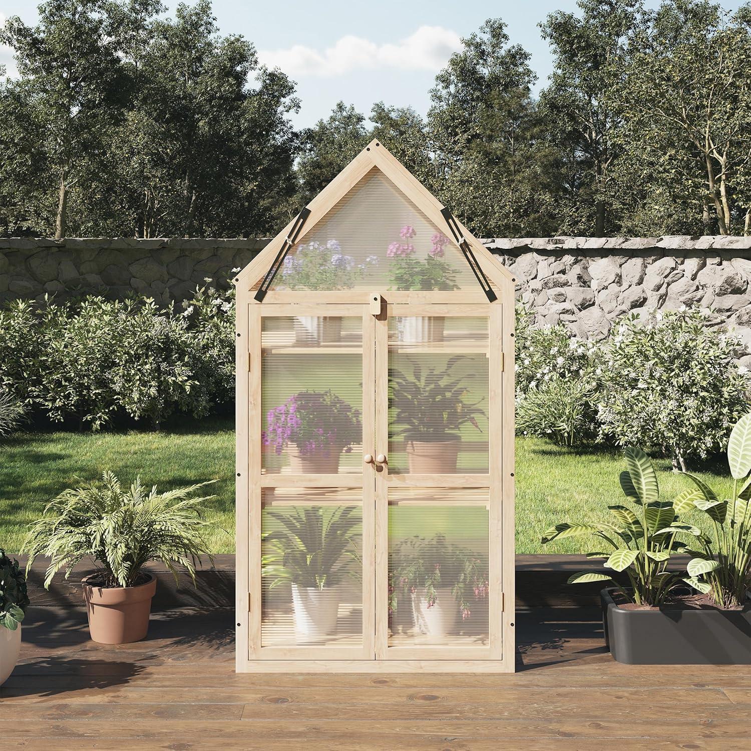 Home-Complete Wood Cold Frame Greenhouse with Adjustable Shelves