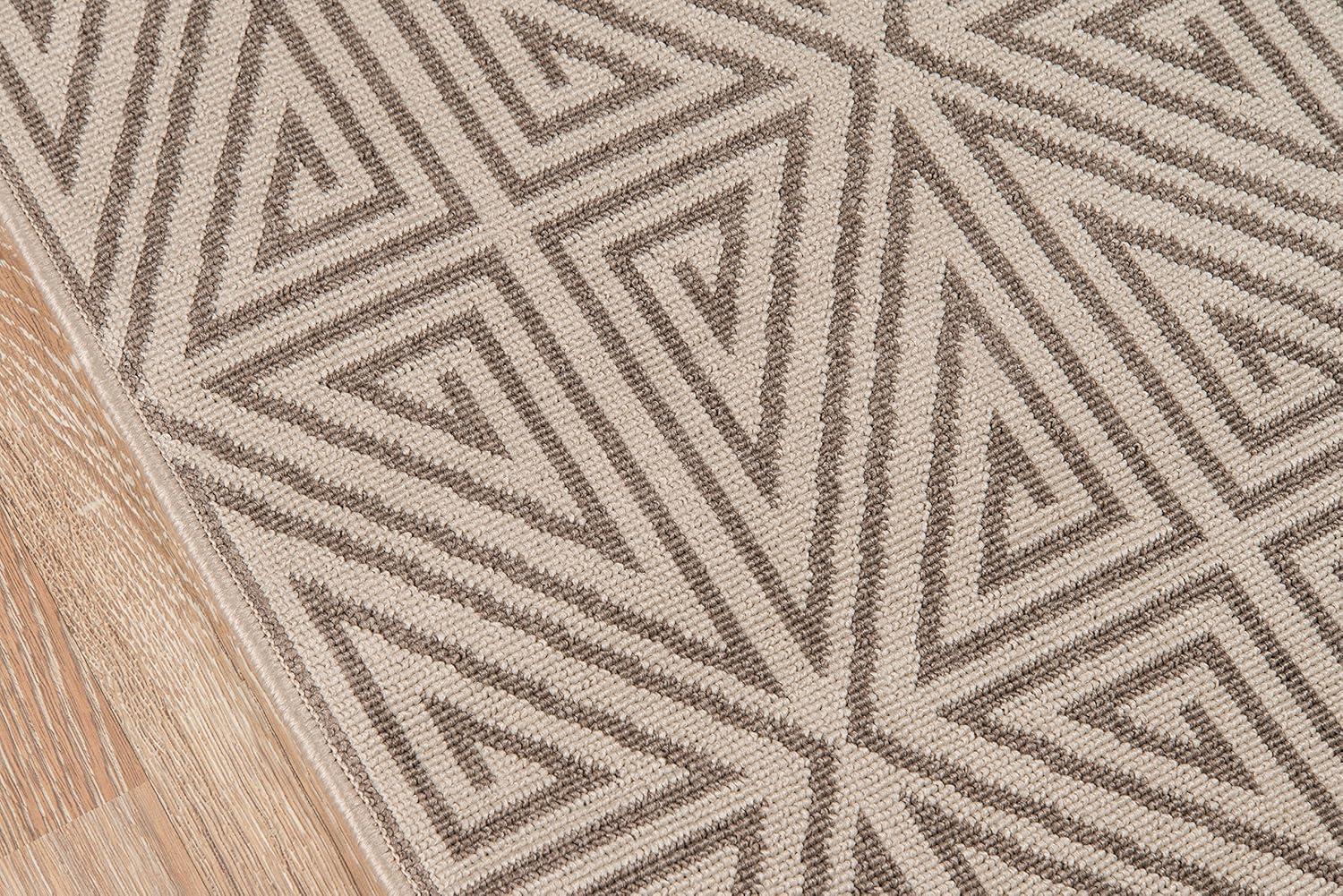 Taupe Geometric Pattern Rectangular Synthetic Area Rug