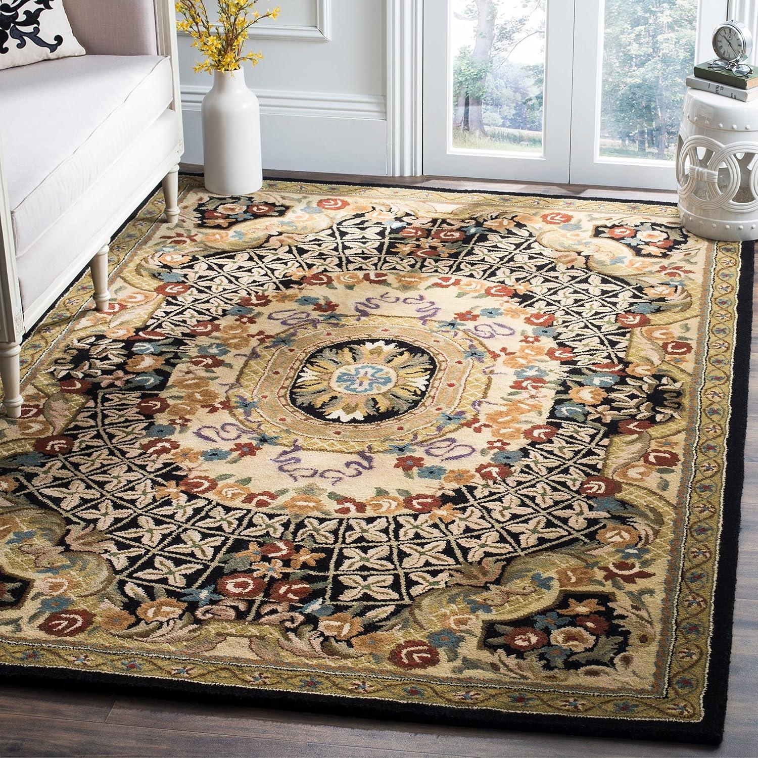 SAFAVIEH Classic Chandler Floral Bordered Wool Area Rug, Taupe/Light Green, 7'6" x 9'6" Oval