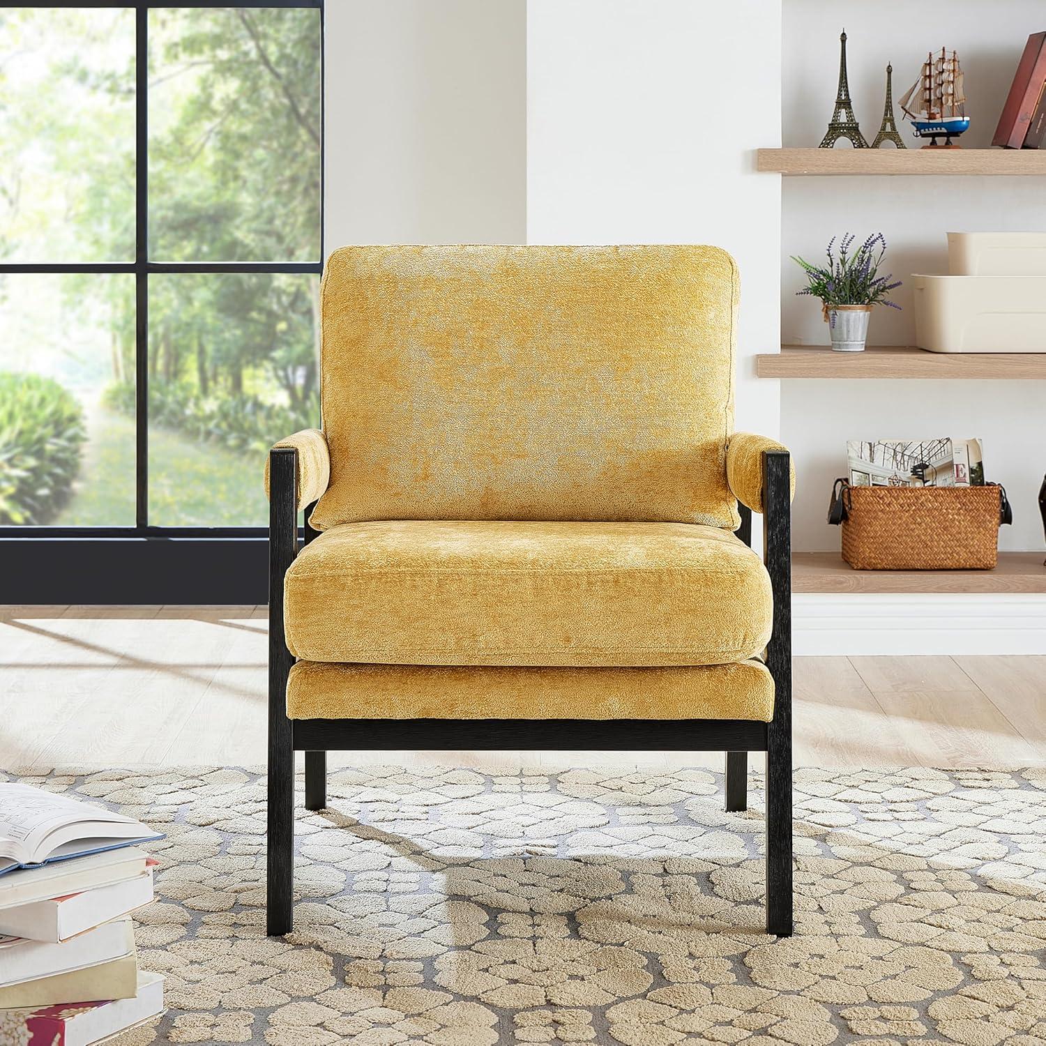 Roundhill Furniture Kelly Mid-Century Modern Chenille Upholstered Accent Armchair Yellow