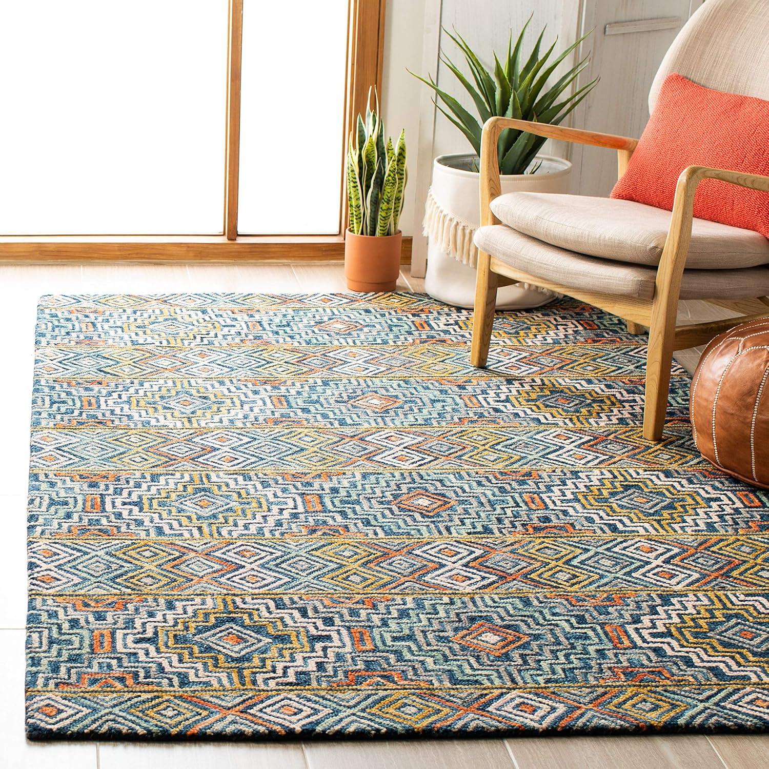 SAFAVIEH Aspen Ethelbert Geometric Wool Area Rug, Blue/Gold, 5' x 8'