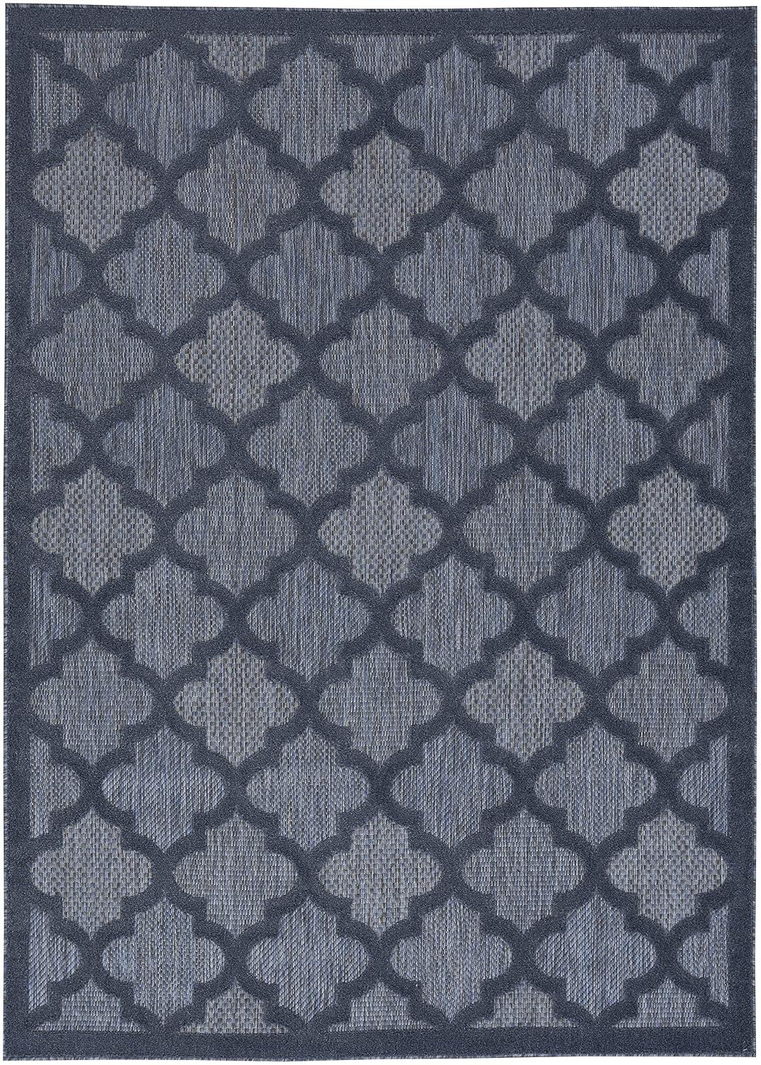 Nourison Easy Care Trellis Flatweave Indoor Outdoor Area Rug 5' x 7' Navy Blue