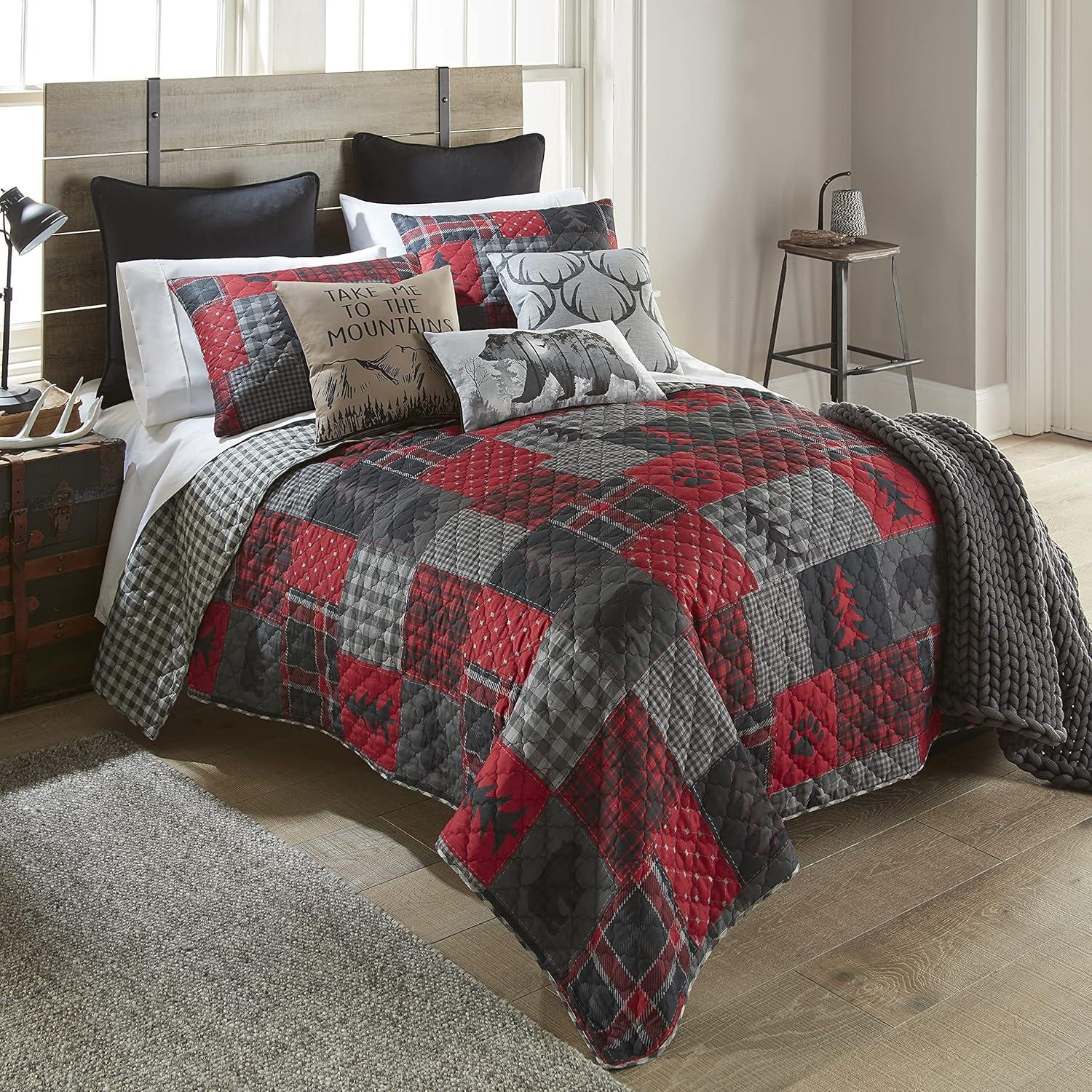 Red and Gray Reversible Twin Microfiber Quilt Set