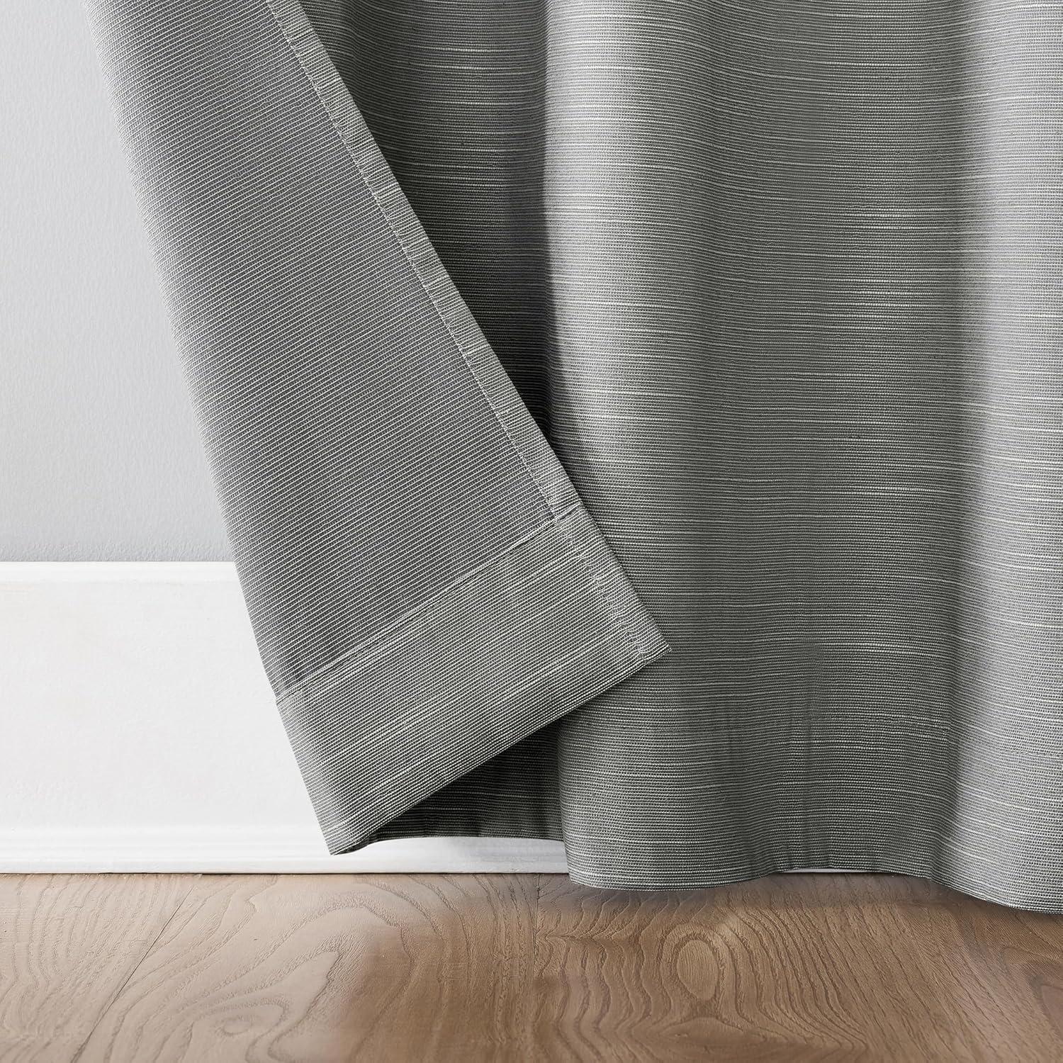 50"x96" Archaeo Total Blackout Textured Linen Blend Grommet Top Curtain Panel Gray: Modern Noise Reduction, Thermal Insulated
