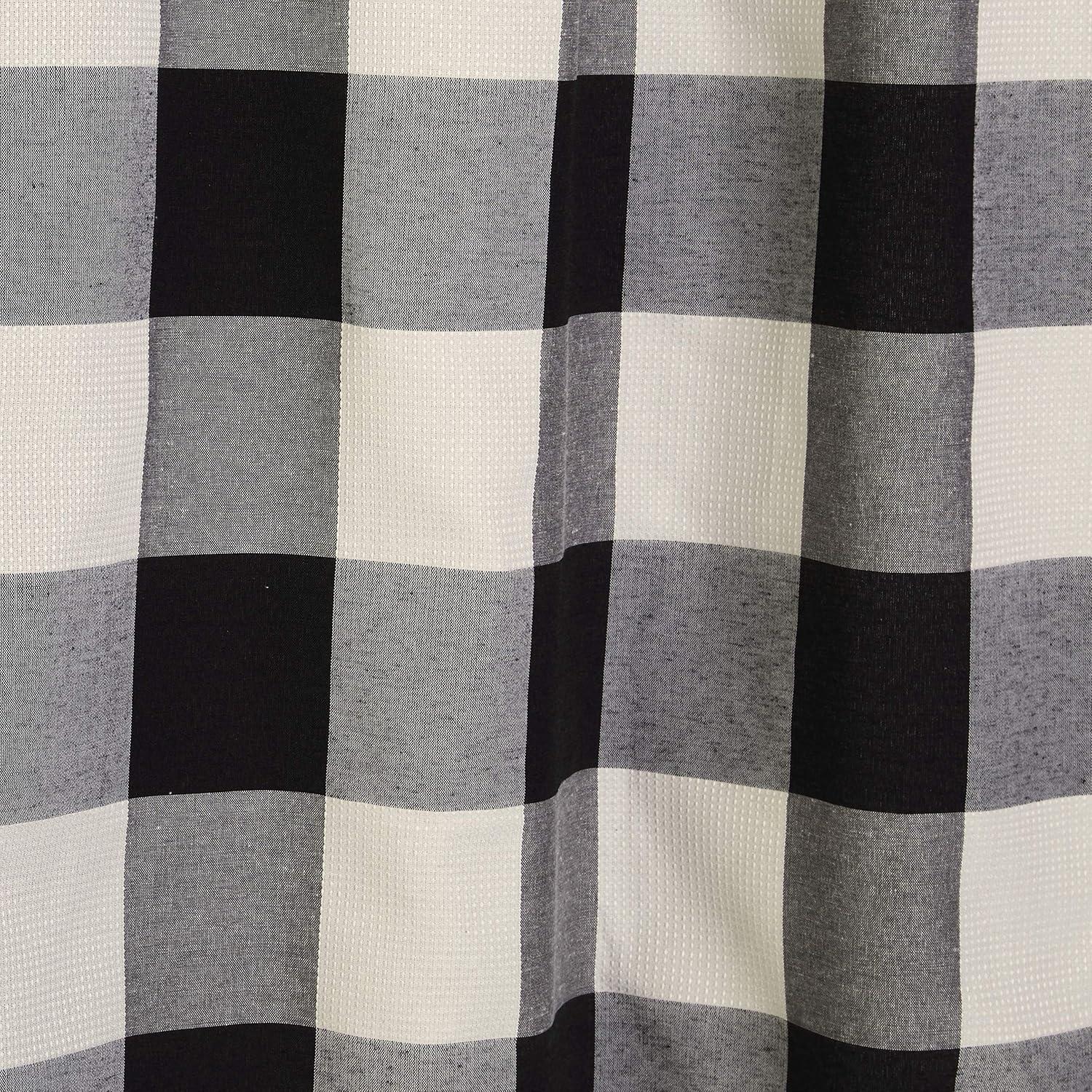 Grandin Shower Curtain Black/Natural - SKL Home: Check Pattern, Polyester & Cotton Blend, Machine Washable