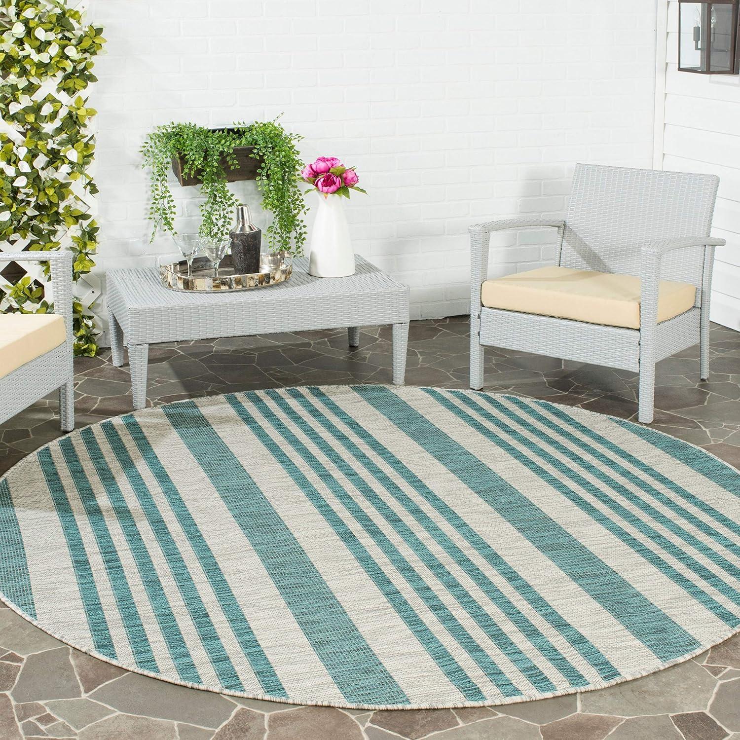 Red and Beige Striped Synthetic Indoor/Outdoor Area Rug