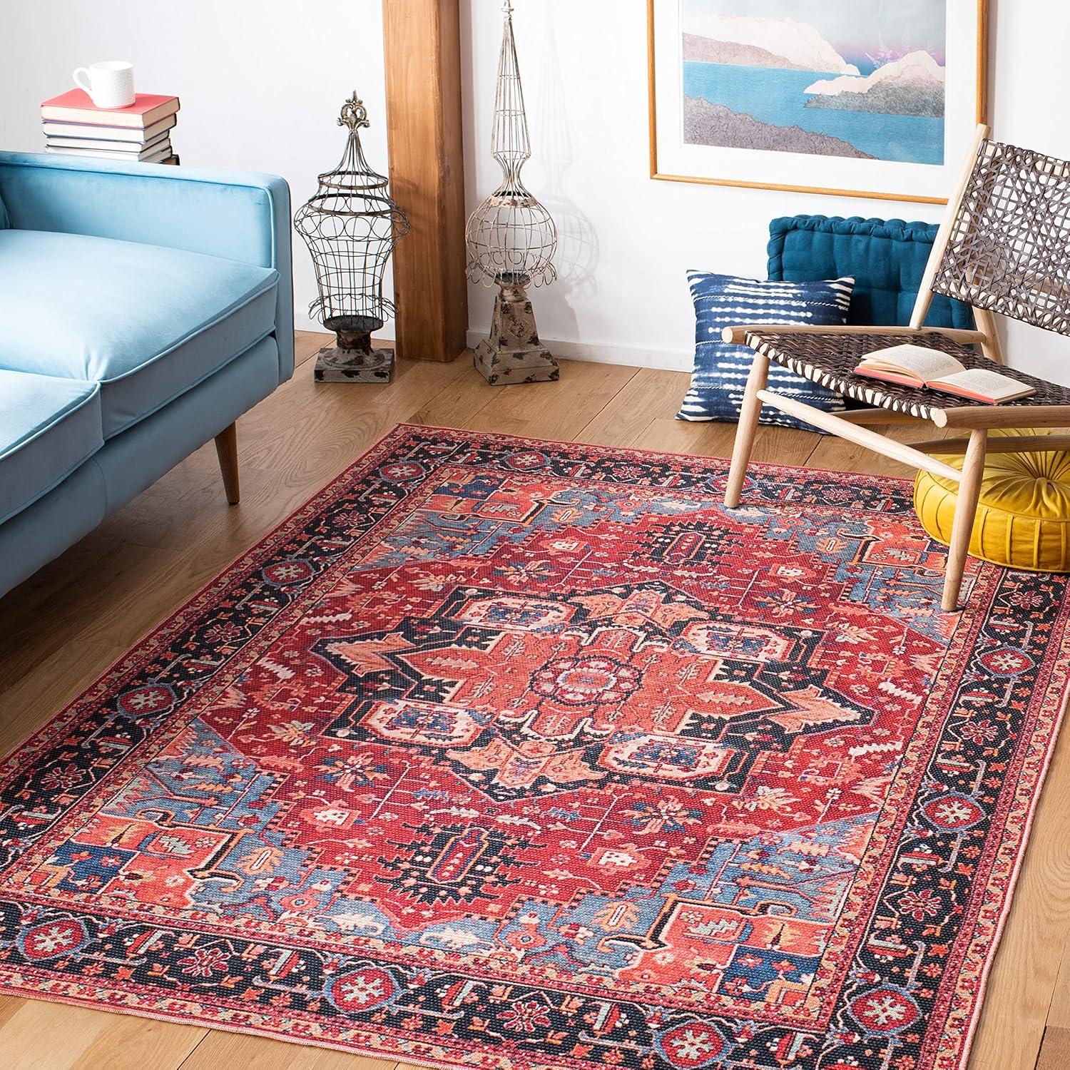 Abbeigh Oriental Cotton Red/Blue Area Rug