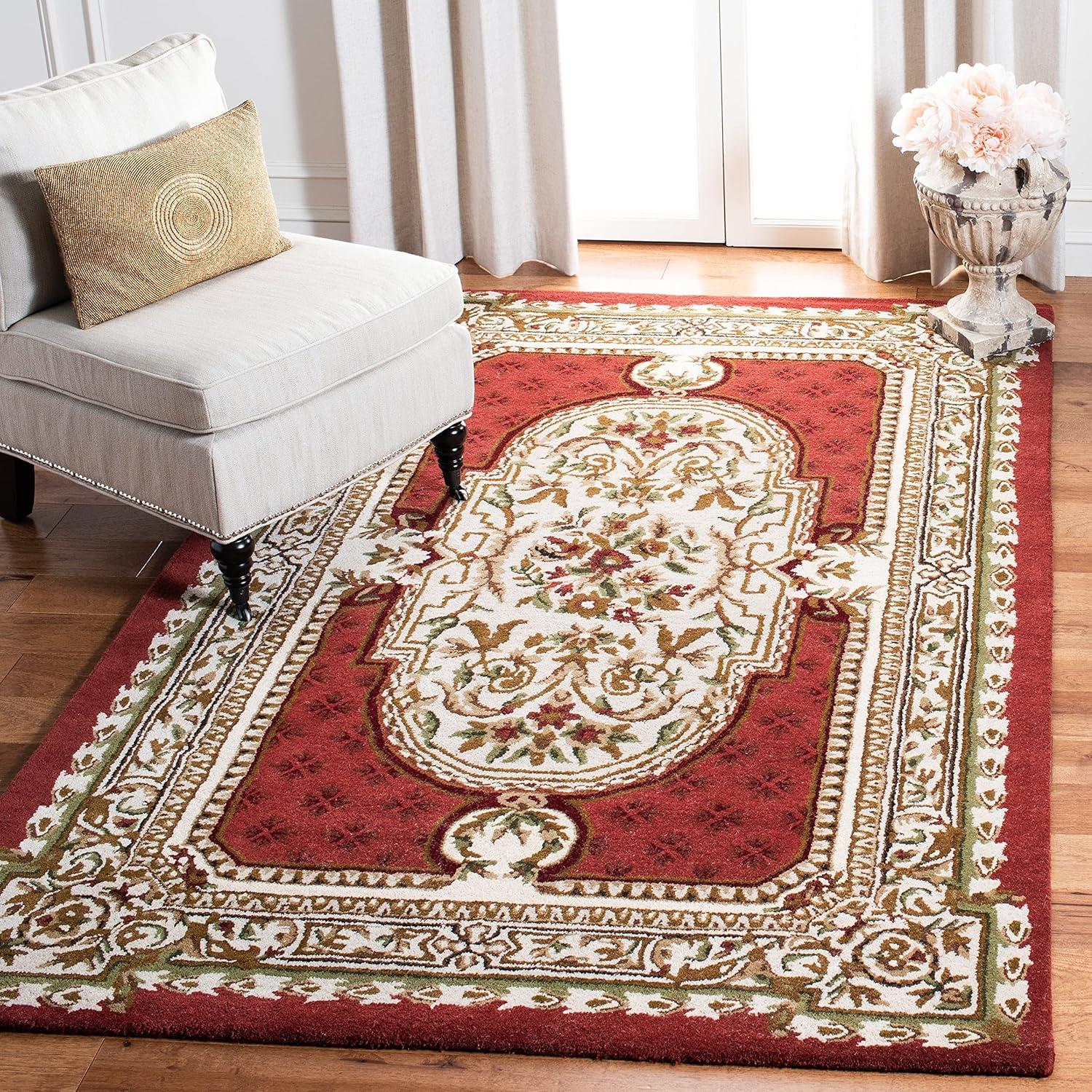 Handmade Burgundy Wool-Cotton Tufted Rectangular Area Rug