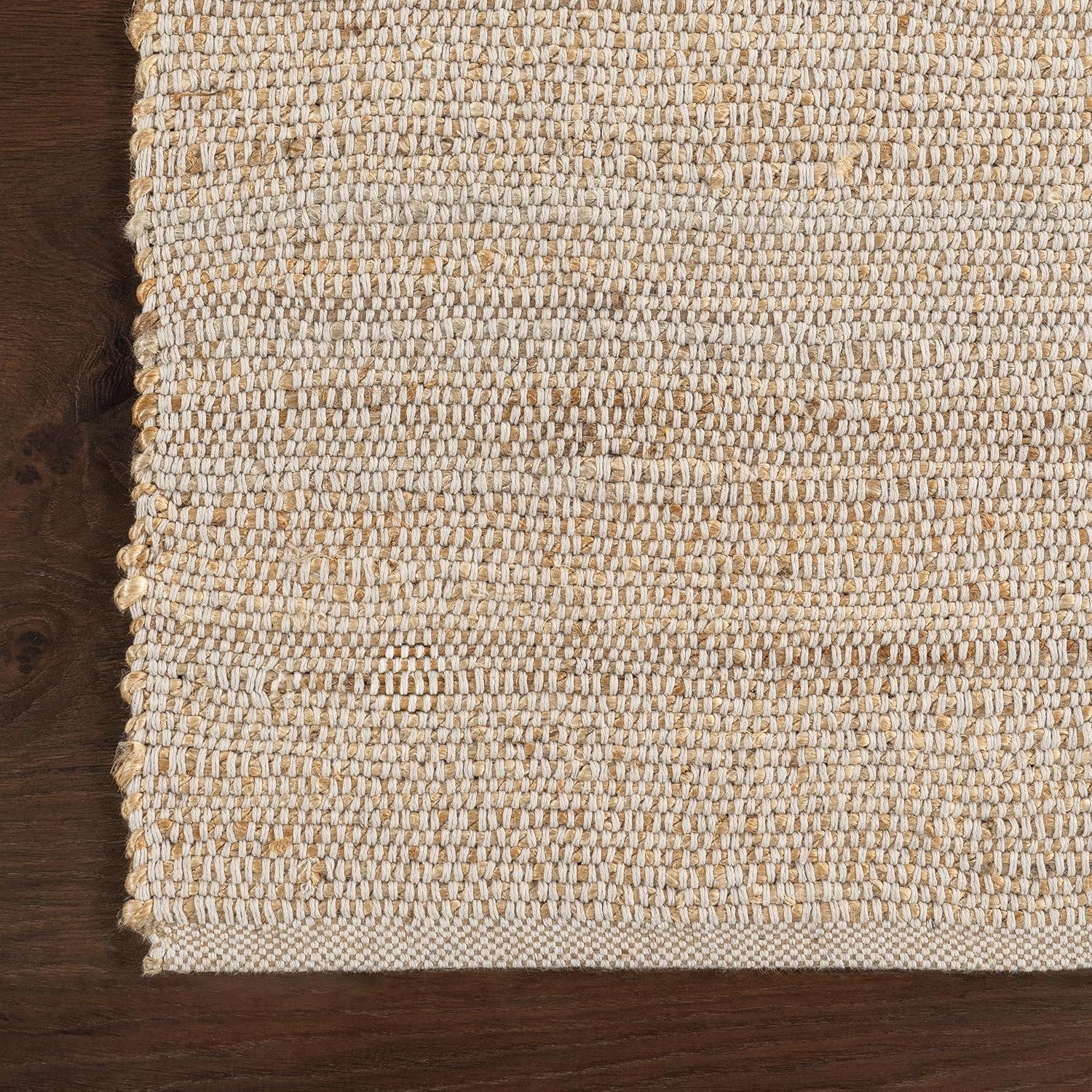 Nuloom 4x6 Elfriede Jute & Cotton Hand Woven Indoor Area Rug, Natural, Solid Rustic Farmhouse Style Natural Fiber Bedroom, Living Room,