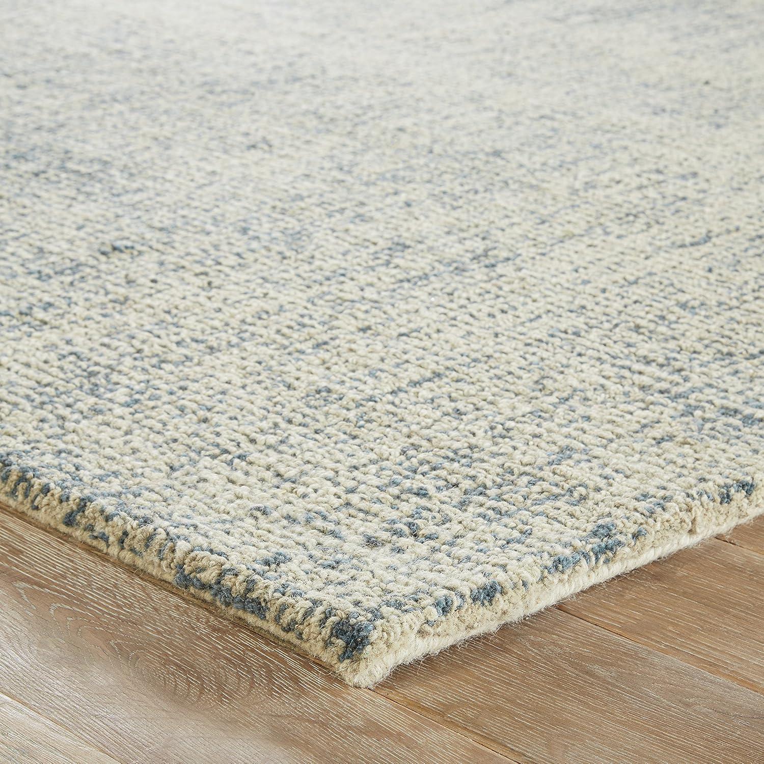 Light Grey & Real Teal Hand-Tufted Wool Area Rug 9'6"x13'6"