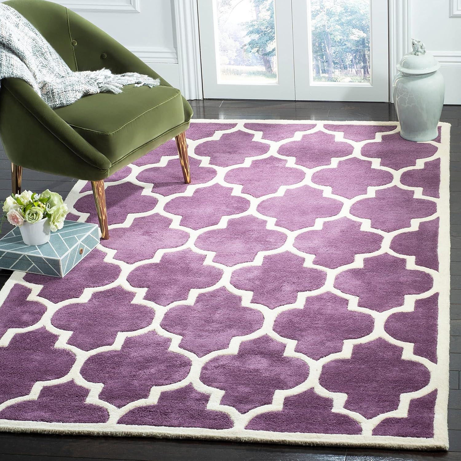 SAFAVIEH Chatham Gavin Geometric Wool Area Rug, Dark Blue/Ivory, 4' x 6'