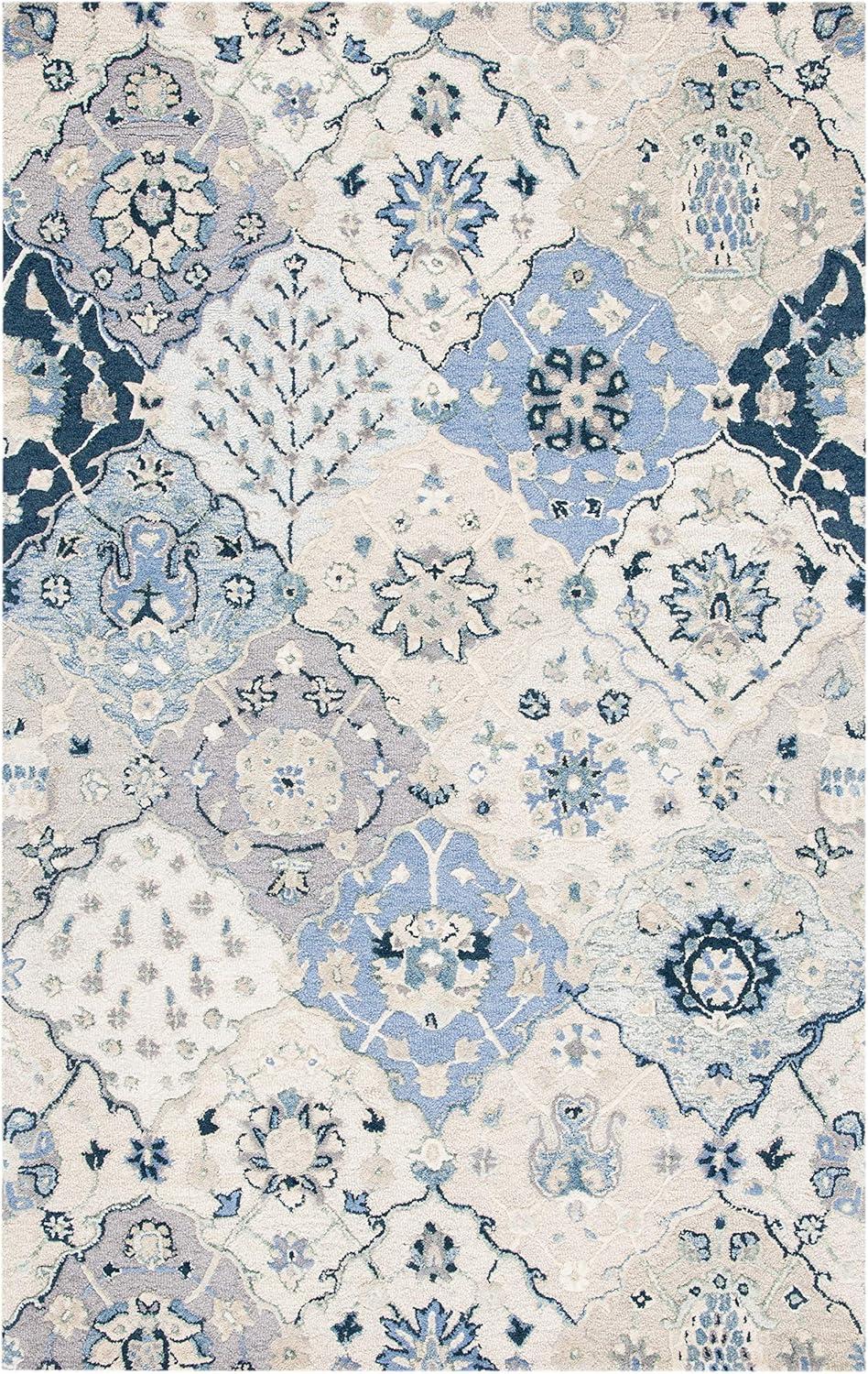 SAFAVIEH Glamour Charmaine Floral Wool Area Rug, Beige/Blue, 9' x 12'