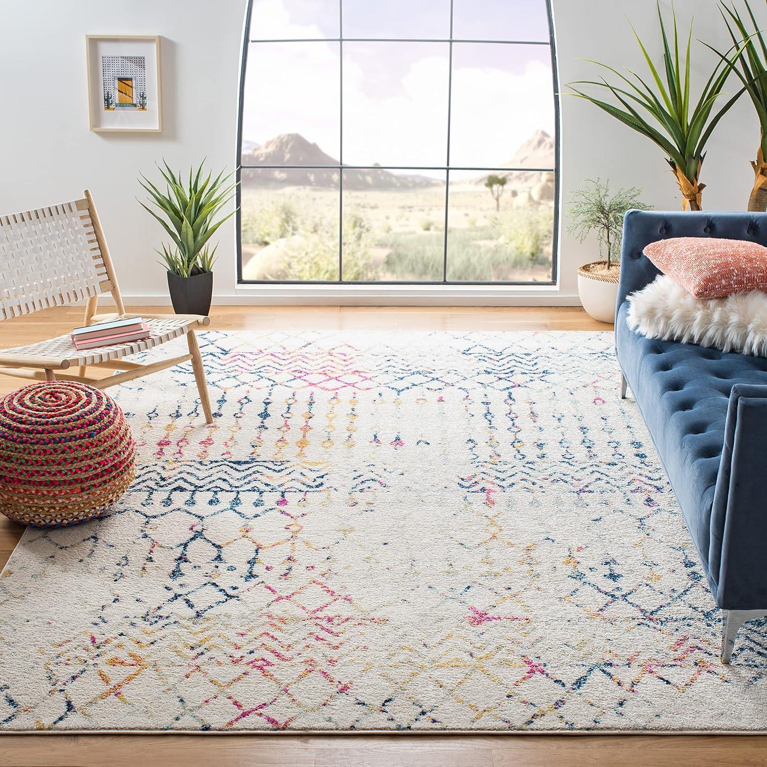 SAFAVIEH Tulum Glen Moroccan Geometric Area Rug, 10' x 13', Ivory/Blue