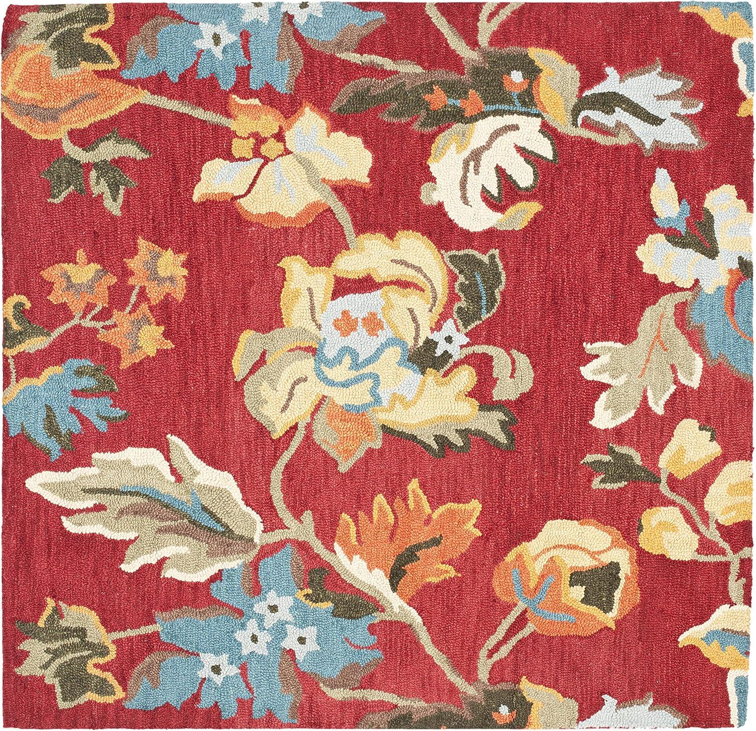 Blossom BLM672 Hand Hooked Area Rug - Red/Multi - 6'x6' - Safavieh.