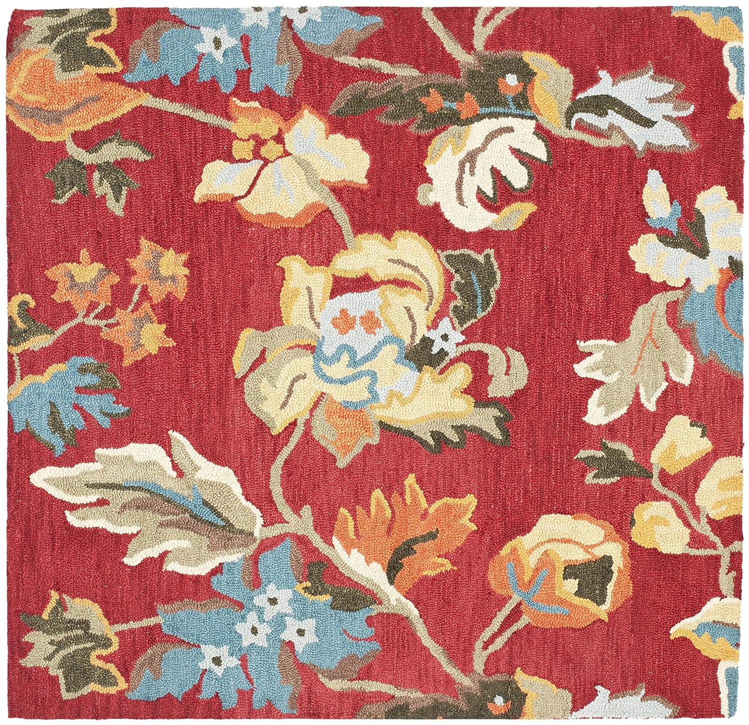 Blossom BLM672 Hand Hooked Area Rug - Red/Multi - 6'x6' - Safavieh.