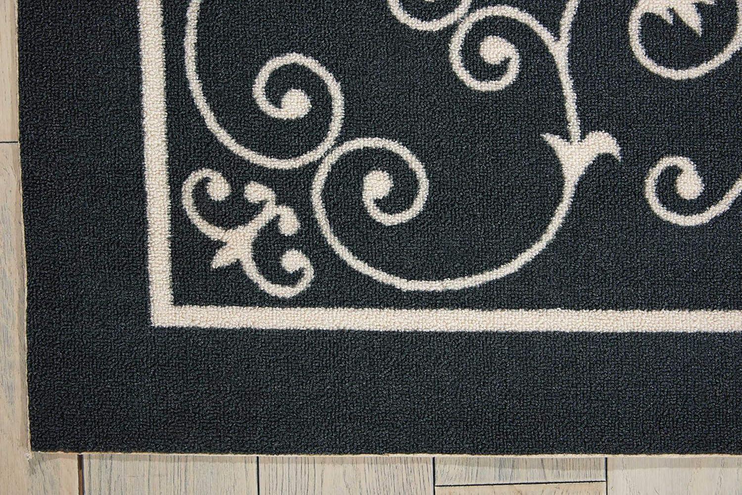 Classic Black Floral 5' x 7' Synthetic Indoor/Outdoor Area Rug