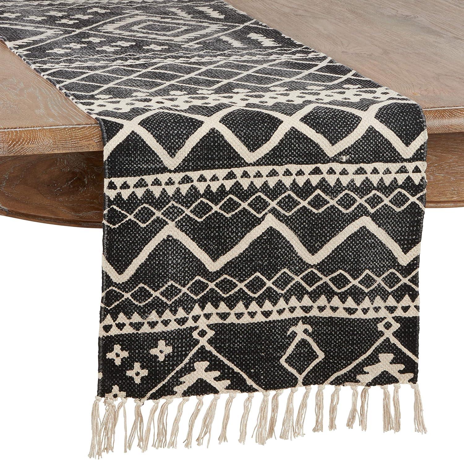 Black and White Cotton Mud Cloth Table Runner