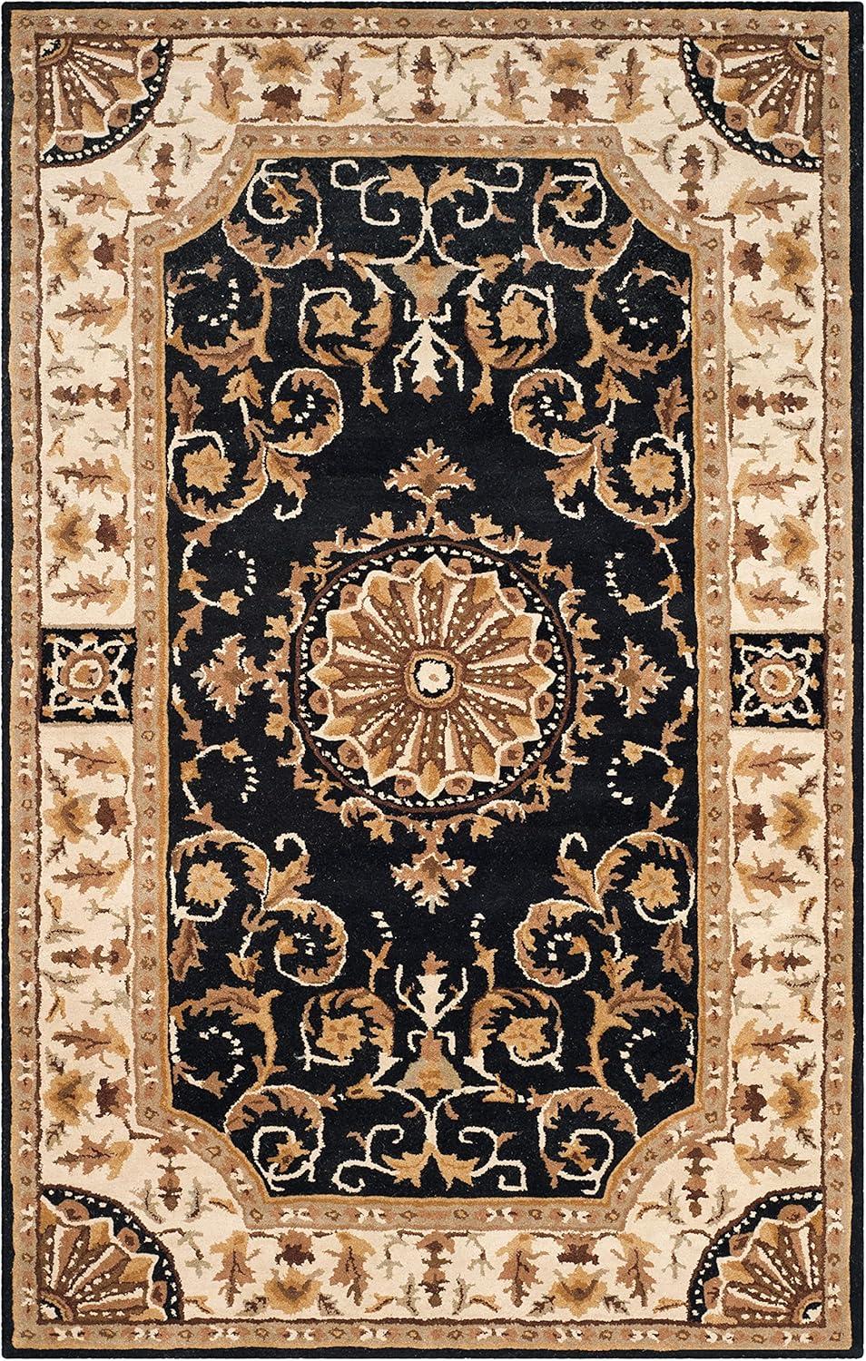 SAFAVIEH Empire Naira Traditional Wool Area Rug, Black/Ivory, 4' x 6'