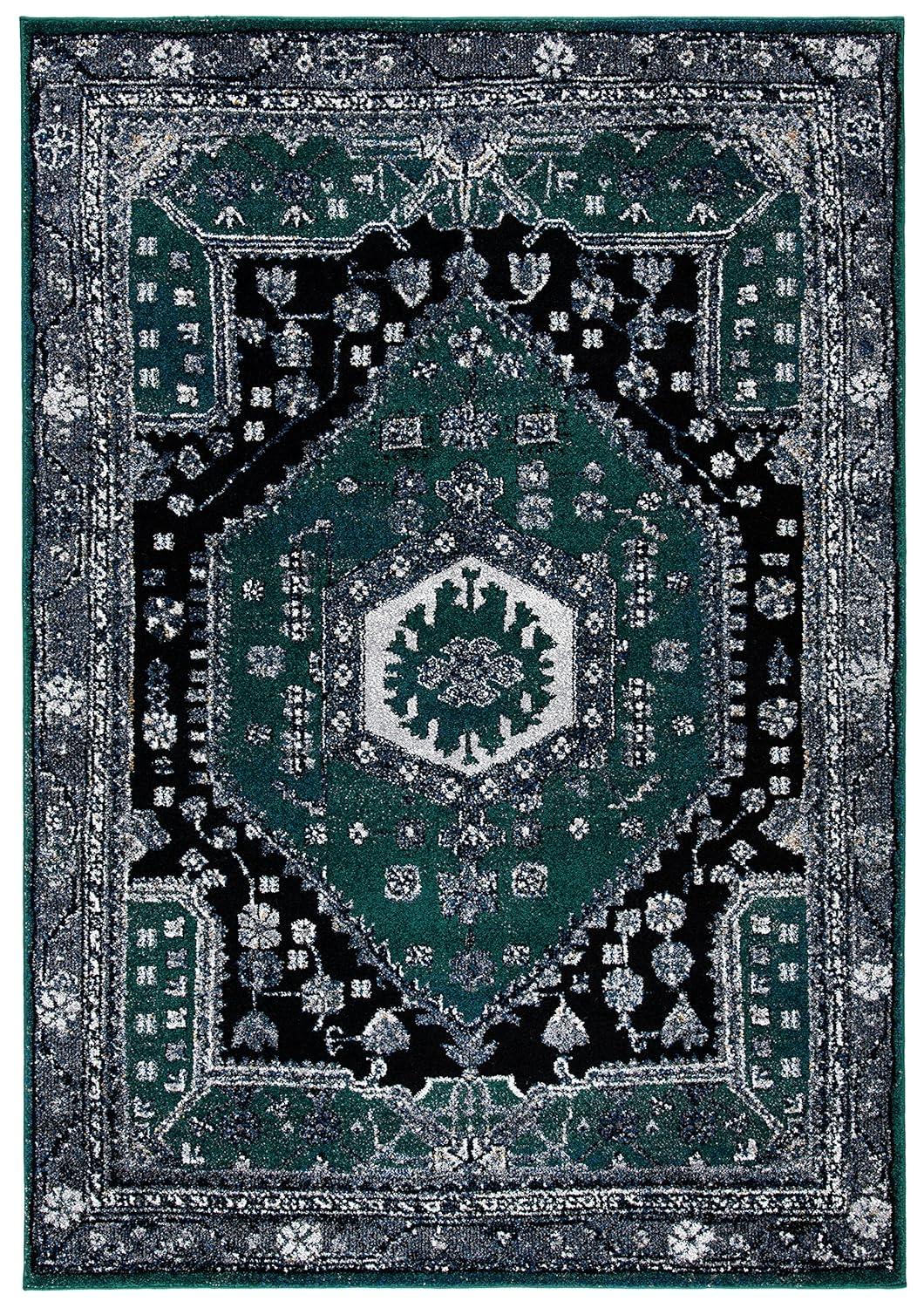 Vintage Hamadan VTH204 Power Loomed Indoor Area Rug - Green/Black - 5'3"x7'6" - Safavieh