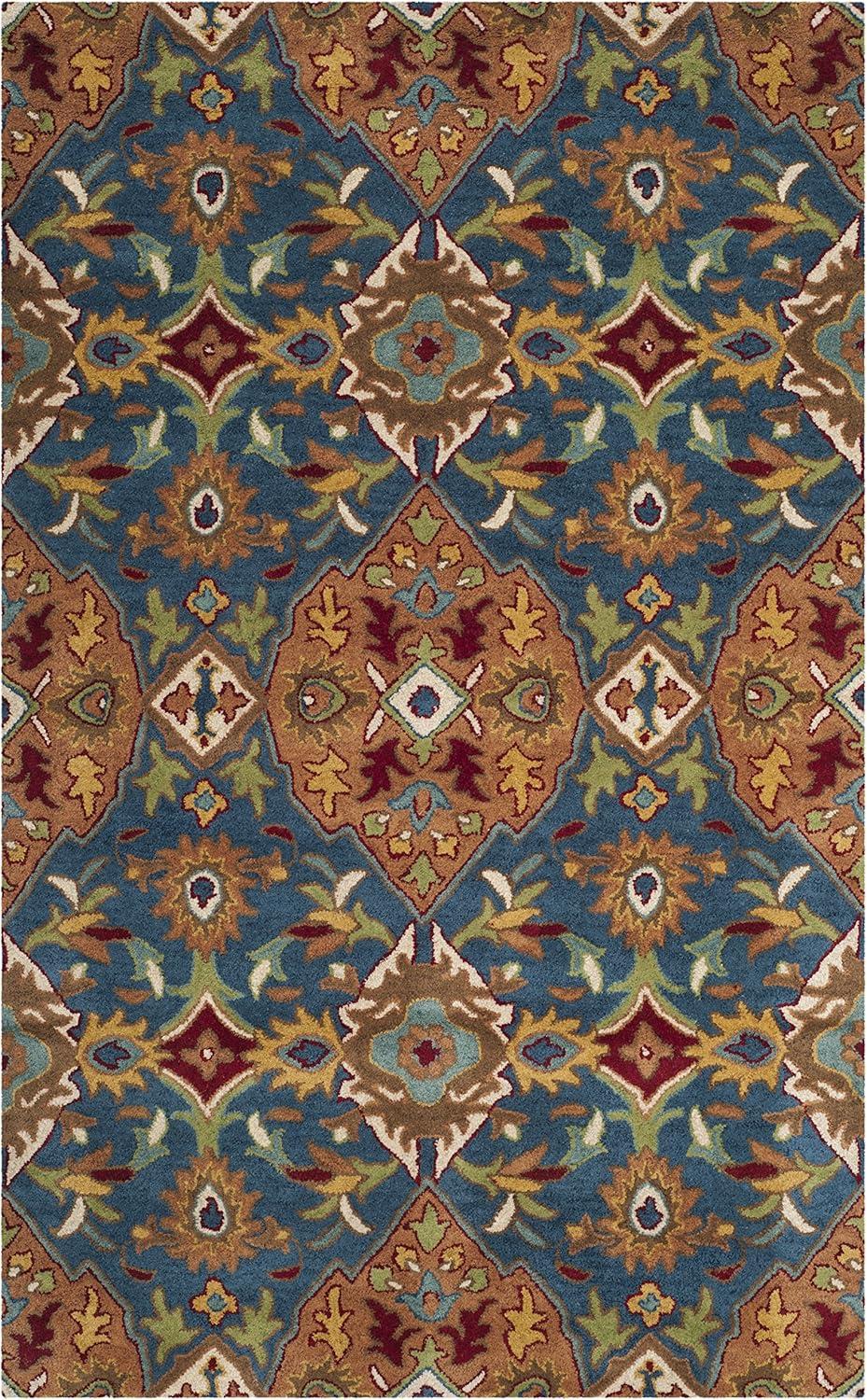 SAFAVIEH Heritage Reanna Geometric Floral Wool Area Rug, Camel/Blue, 4' x 6'