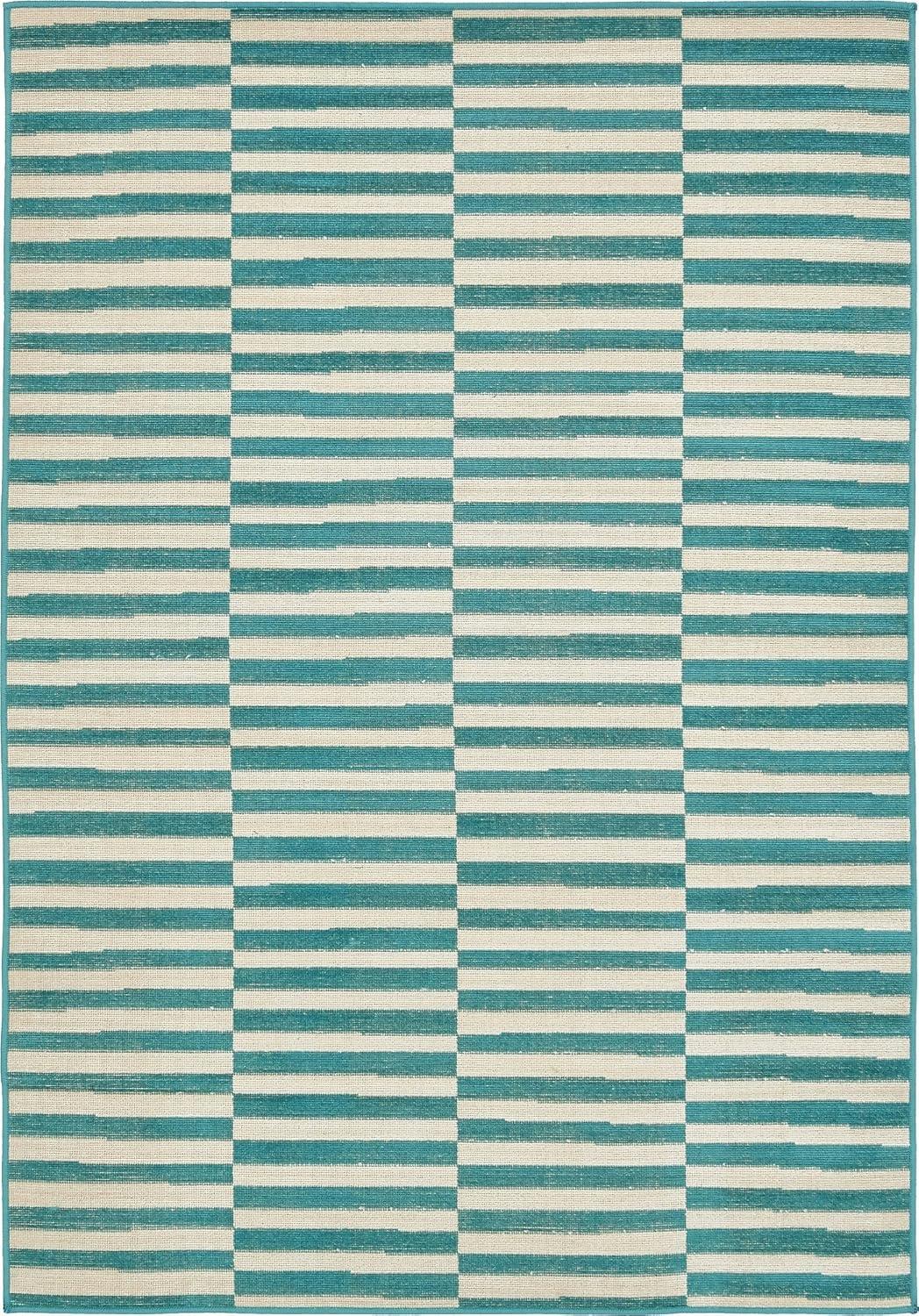 Unique Loom Williamsburg Collection Area Rug - Striped (4' 1" x 6' 1" Rectangle Turquoise/Ivory)