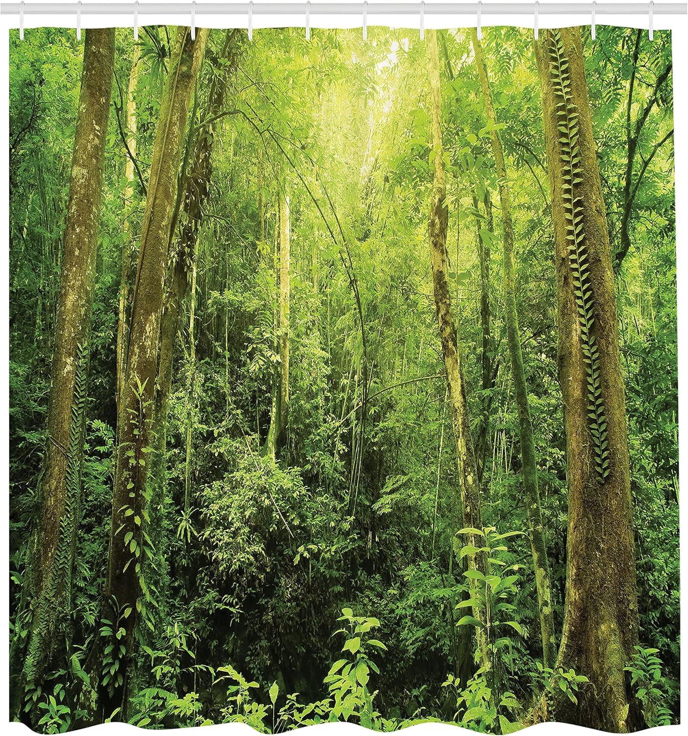 Ambesonne Tropical Shower Curtain, Rainforest Landscape, 69"Wx70"L, Green