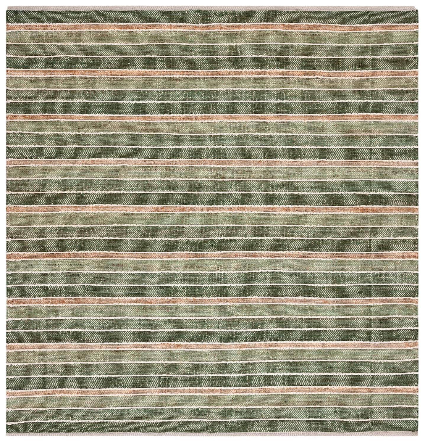 Striped Kilim STK312 Hand Woven Area Rug - Green/Natural - 6'6"x6'6" - Safavieh.