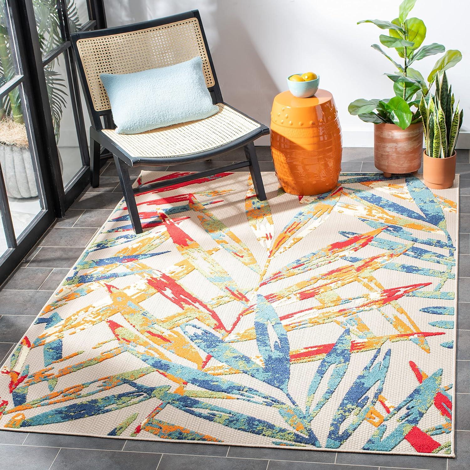 Ivory and Multicolor Tropical Floral Reversible Area Rug