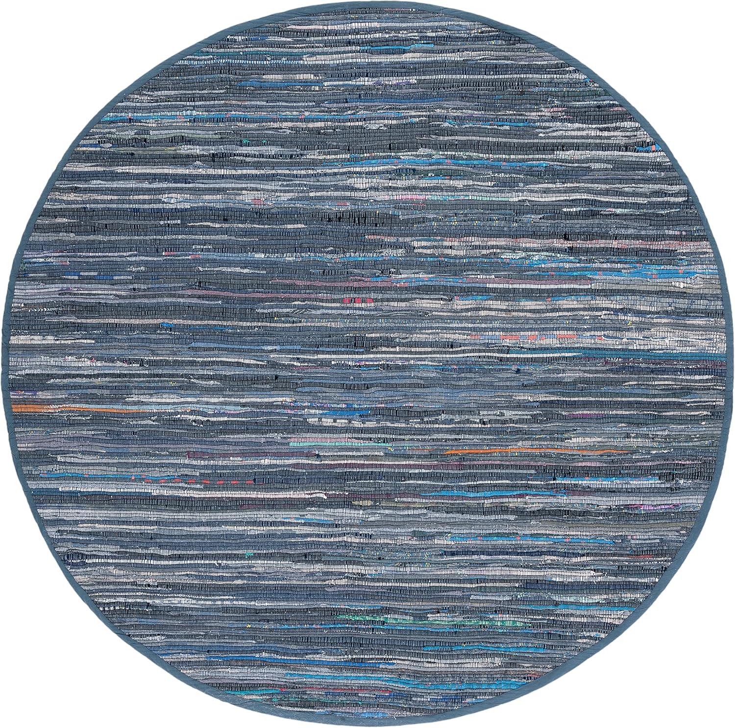 Rag Rug RAR121 Hand Woven Indoor Area Rug - Ink/Multi - 4' round - Safavieh.