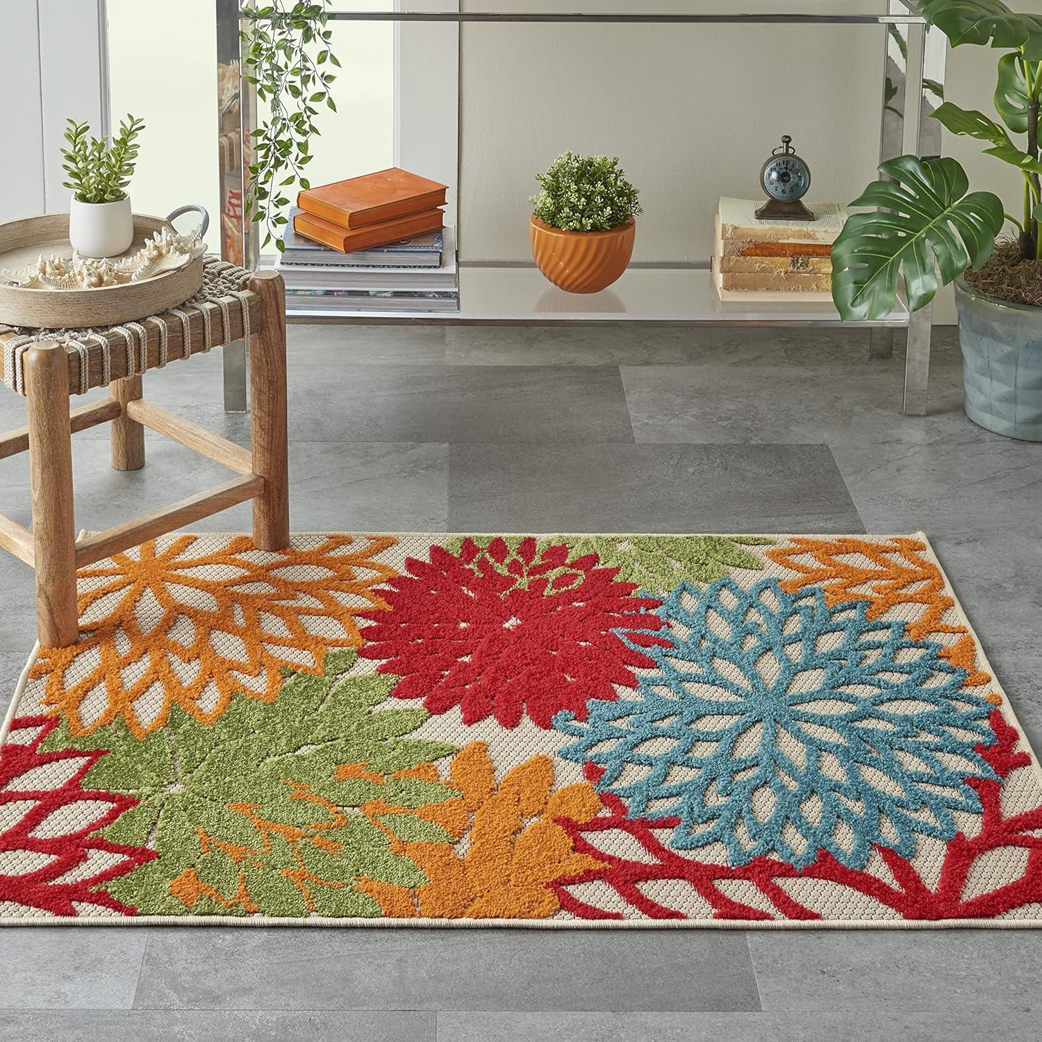 Nourison Aloha Floral 2'8" x 4' Green Tropical Indoor/Outdoor Area Rug