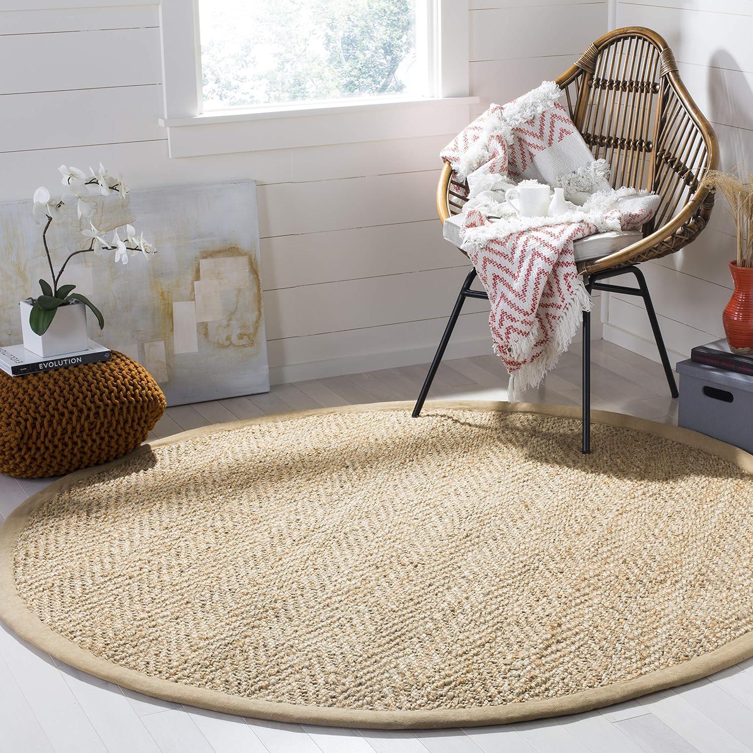 Natural 8' Round Handmade Braided Jute Area Rug