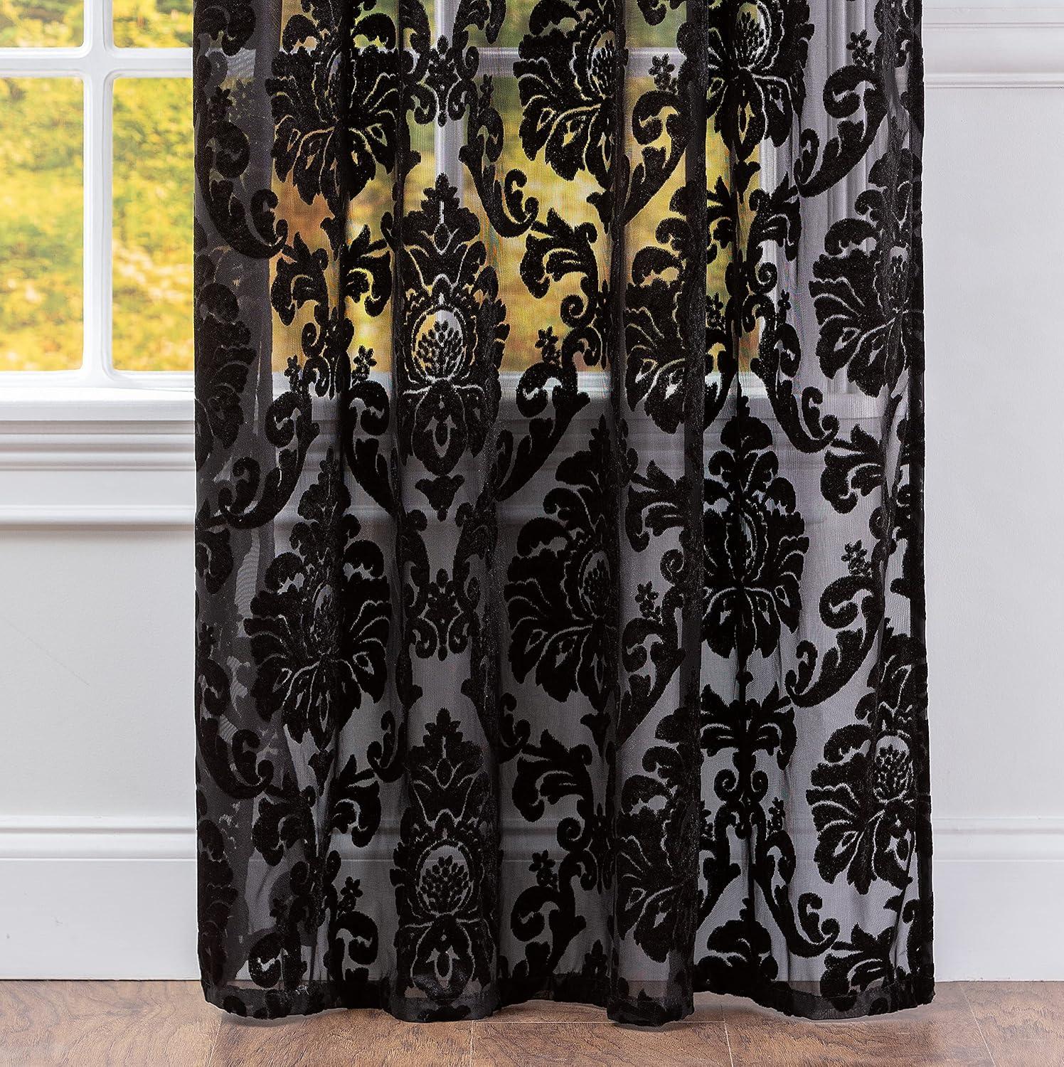 Chanasya 2pk Devore Damask Sheer Grommet Window Curtain Panels - Set of 2 - 52 x 63 Inches Long - Teal