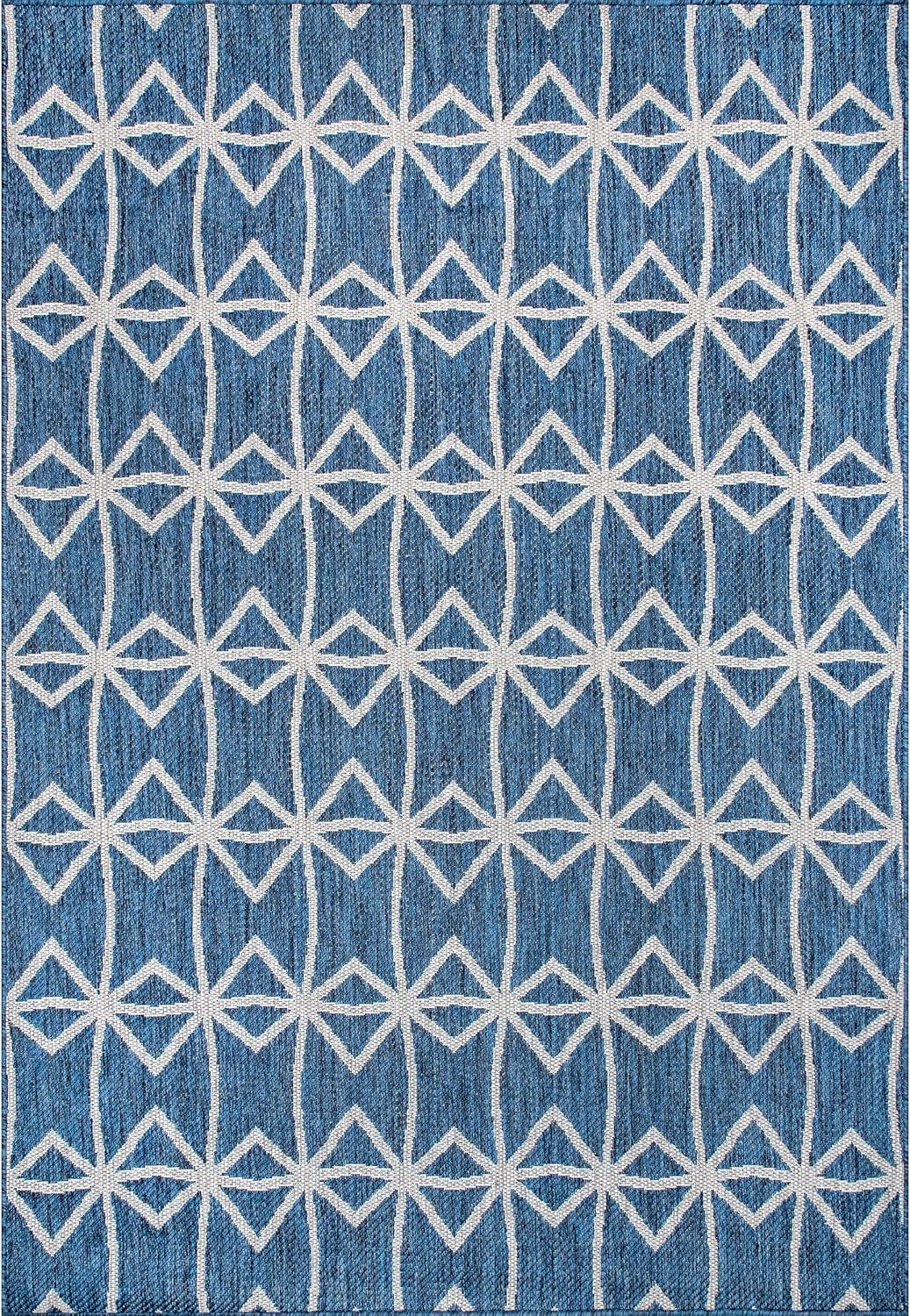 Nuloom Saunders Geometric 5x8 Indoor/Outdoor Area Rug for Living Room Patio Deck Front Porch Kitchen, Blue/Ivory