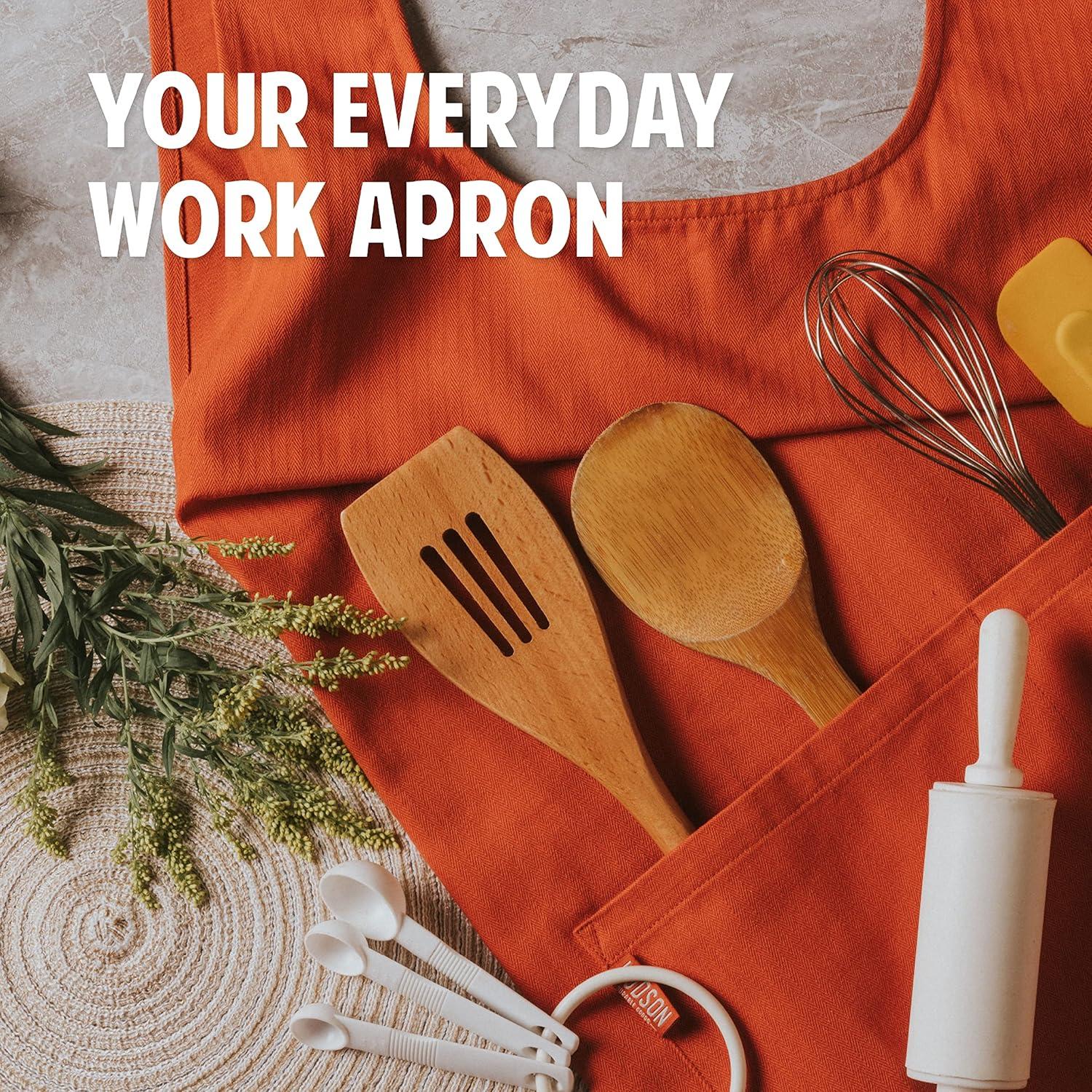 Hudson Durable Goods Cotton Cross Back Apron for Women - Seamless Crossover Style Smock Apron for Cooking, Crafting, Gardening, and More - 36” Full Length Pinafore Work Apron with Pockets (Terracotta)