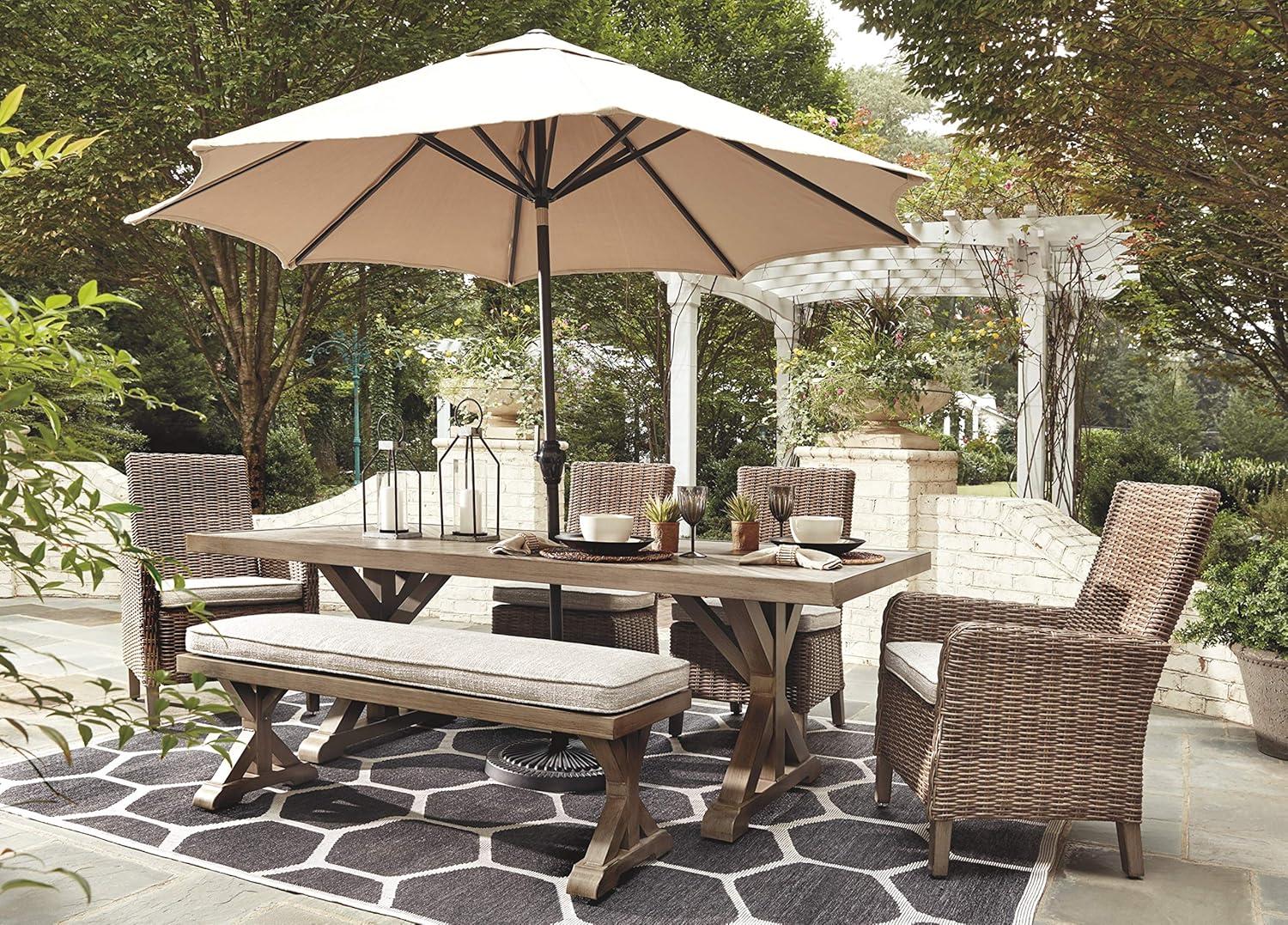 Signature Design by Ashley Beachcroft Trestle Patio Dining Table in Beige