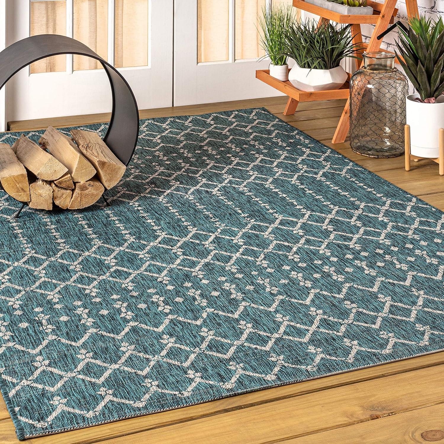 Ourika Moroccan Geometric Textured Weave Indoor/Outdoor Area Rug - JONATHAN Y