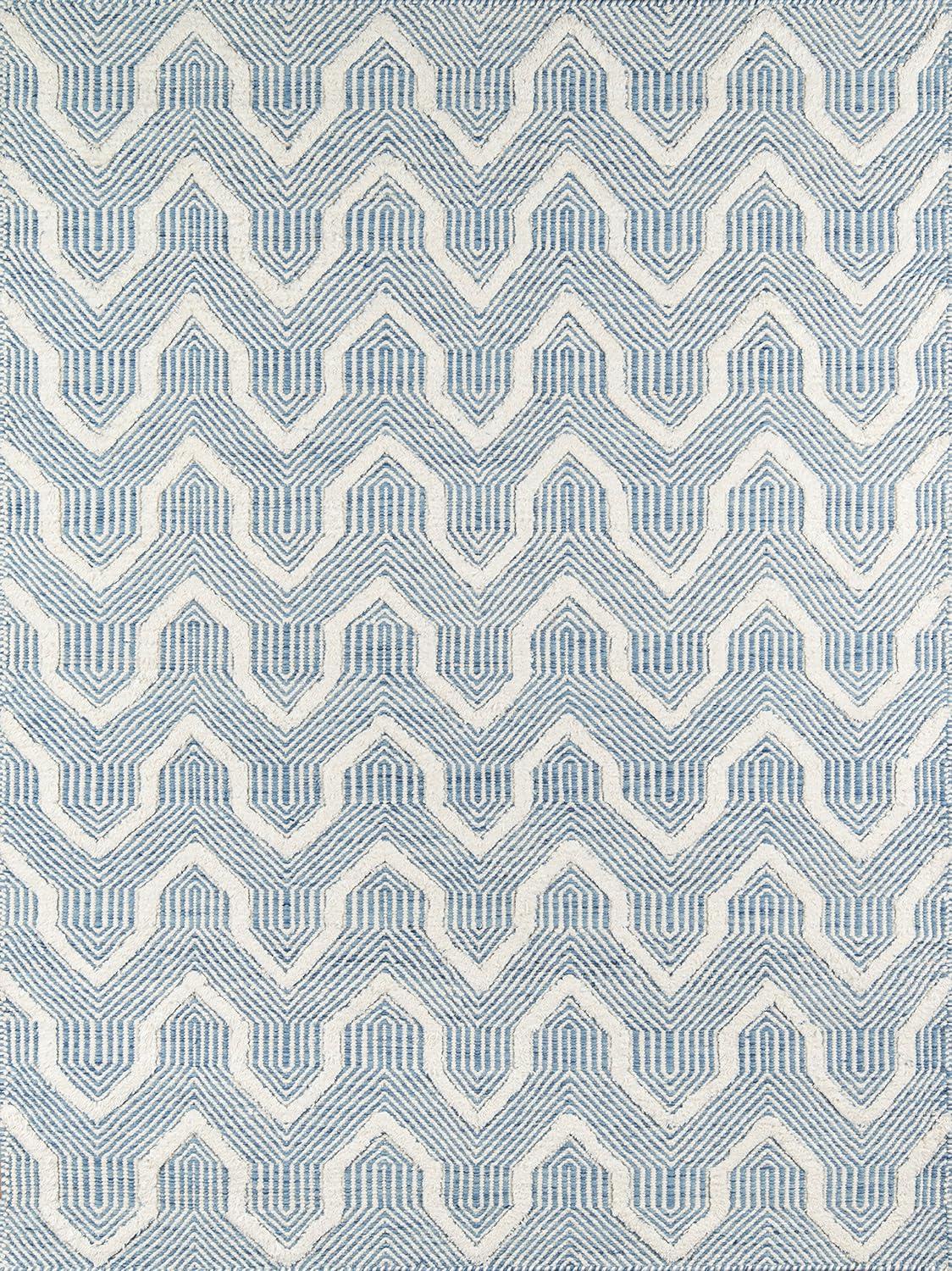 Langdon Geometric Handmade Flatweave Wool Blue/Ivory Area Rug