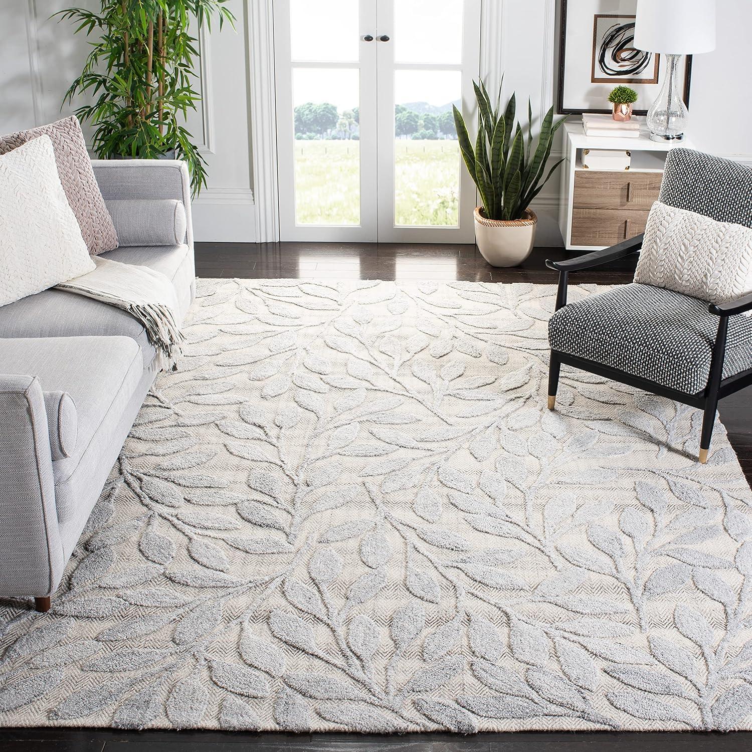 Gray Floral Tufted Wool and Synthetic 8' x 10' Area Rug