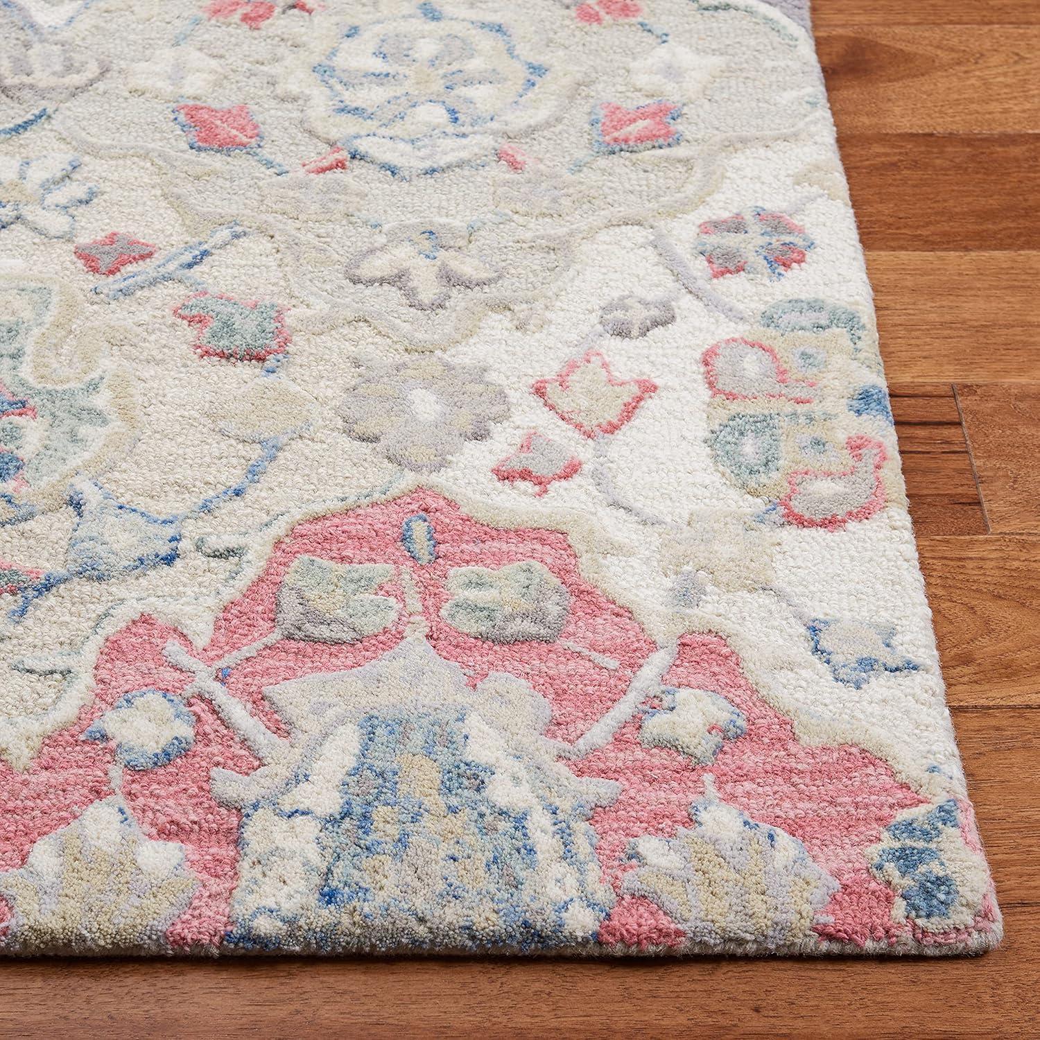 Ivory and Red Hand-Tufted Wool and Viscose Area Rug