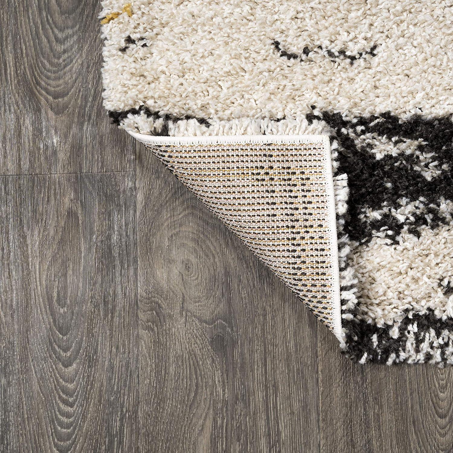 8'x10' Nova Modern Bold Strie' Shag Area Rug, Beige/Black/Yellow - JONATHAN Y