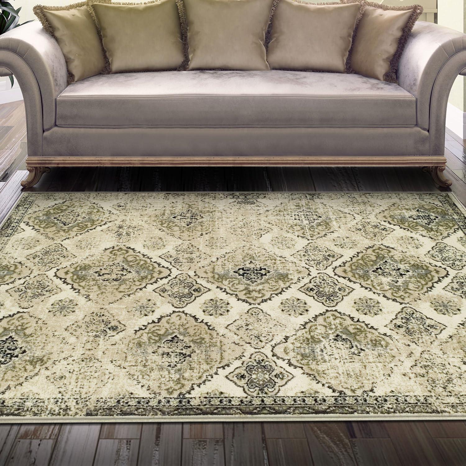 Ivory 4' x 6' Synthetic Stain-Resistant Rectangular Area Rug