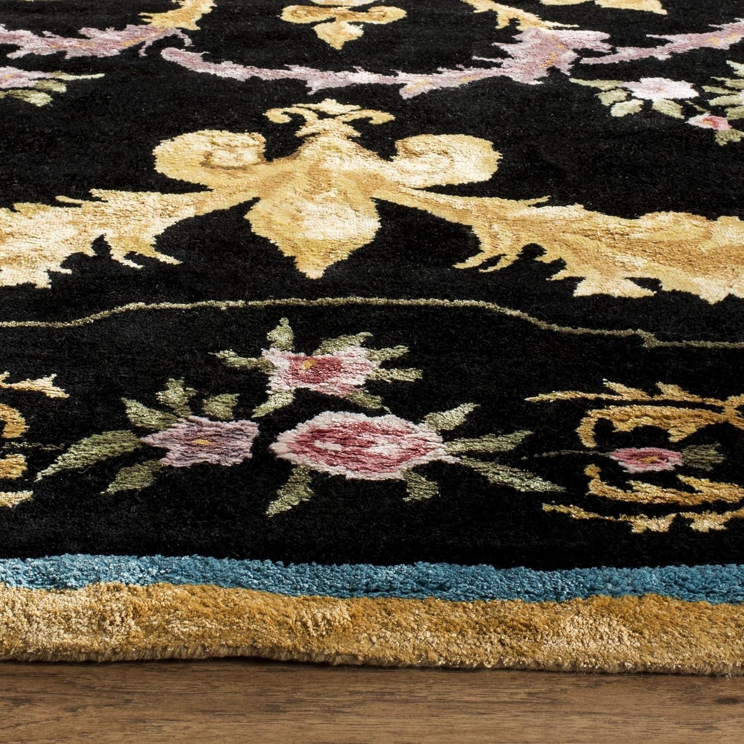 SAFAVIEH Savonnerie Elvan Floral Bordered Wool Area Rug, Black/Multi, 9' x 12'